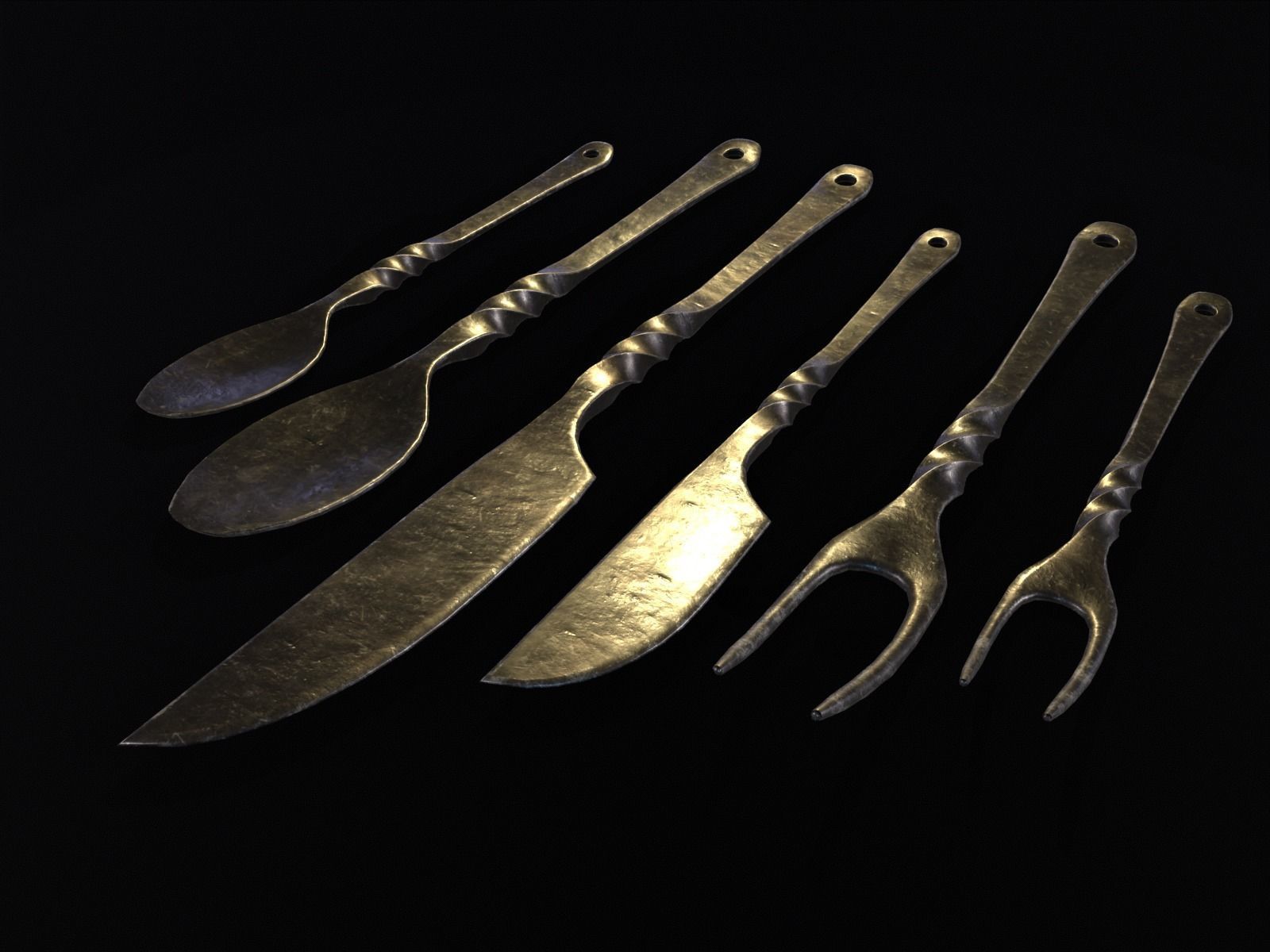 Iron Cutlery Set Low-poly 3D model_18