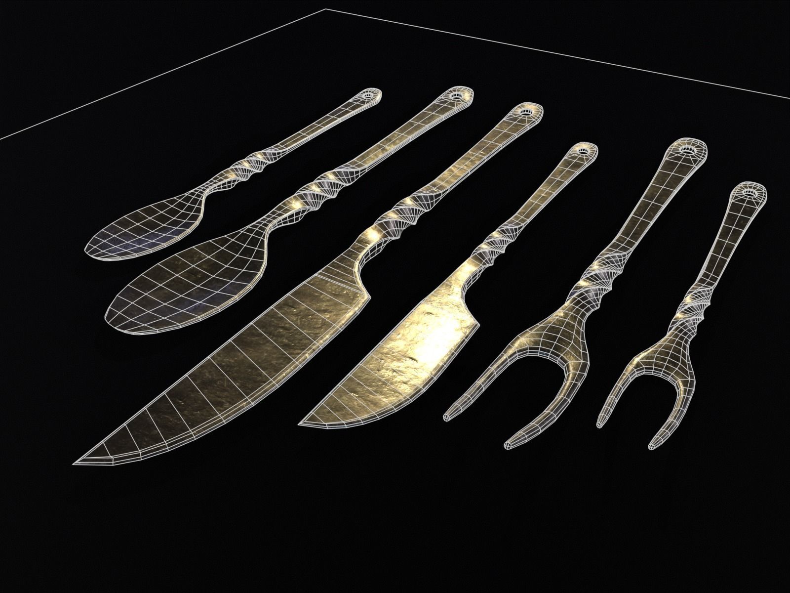 Iron Cutlery Set Low-poly 3D model_19