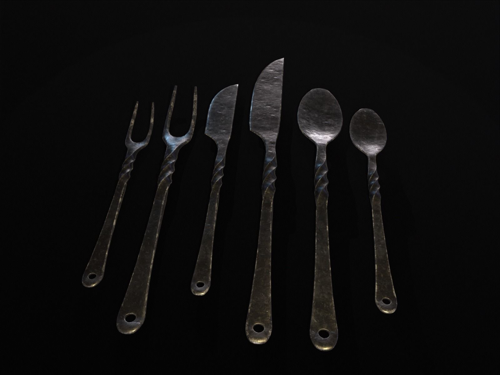 Iron Cutlery Set Low-poly 3D model_4