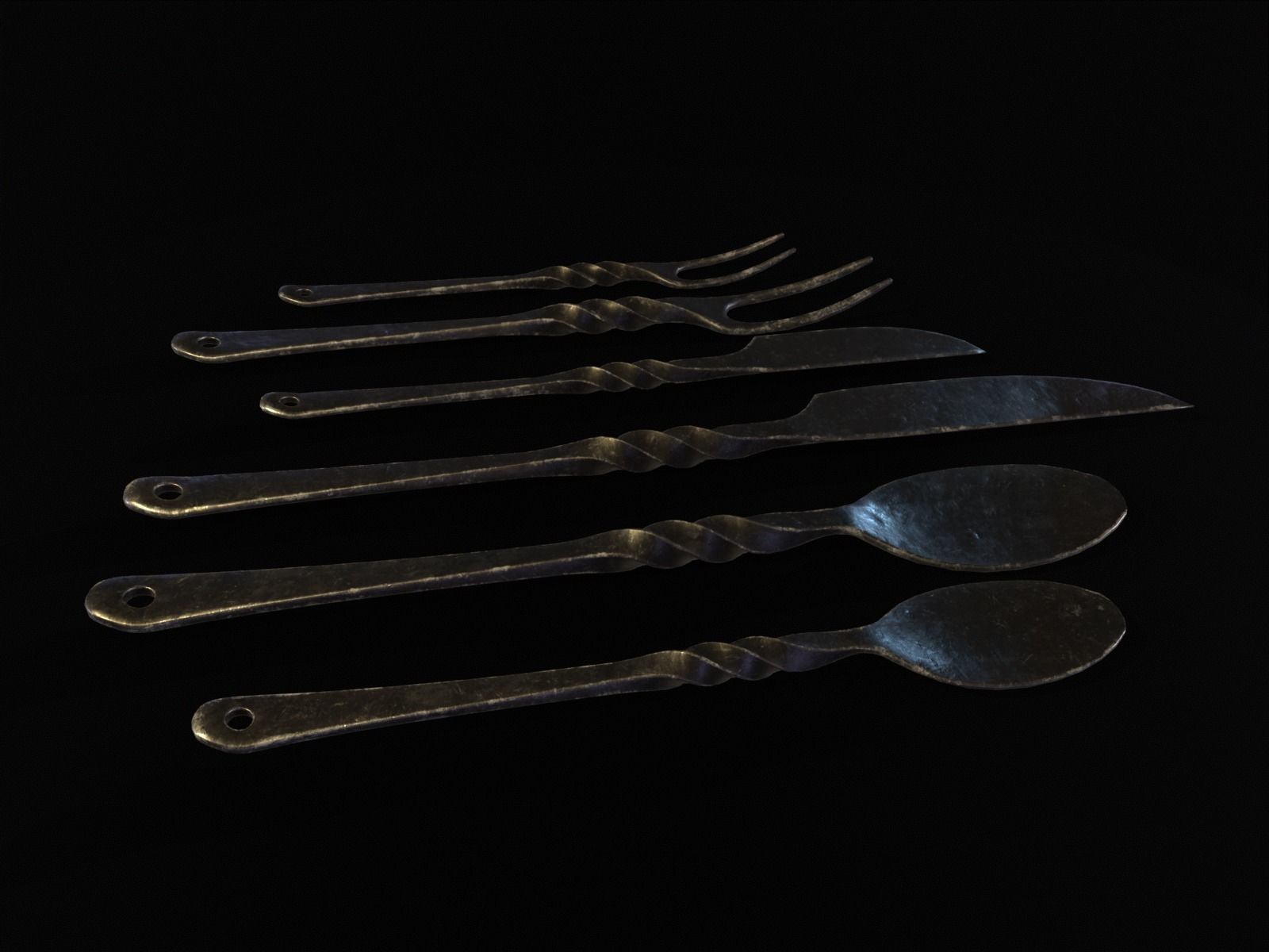 Iron Cutlery Set Low-poly 3D model_10