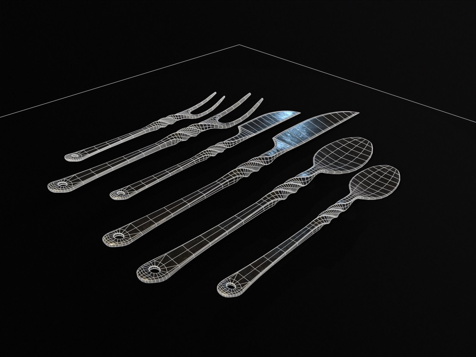 Iron Cutlery Set Low-poly 3D model_9