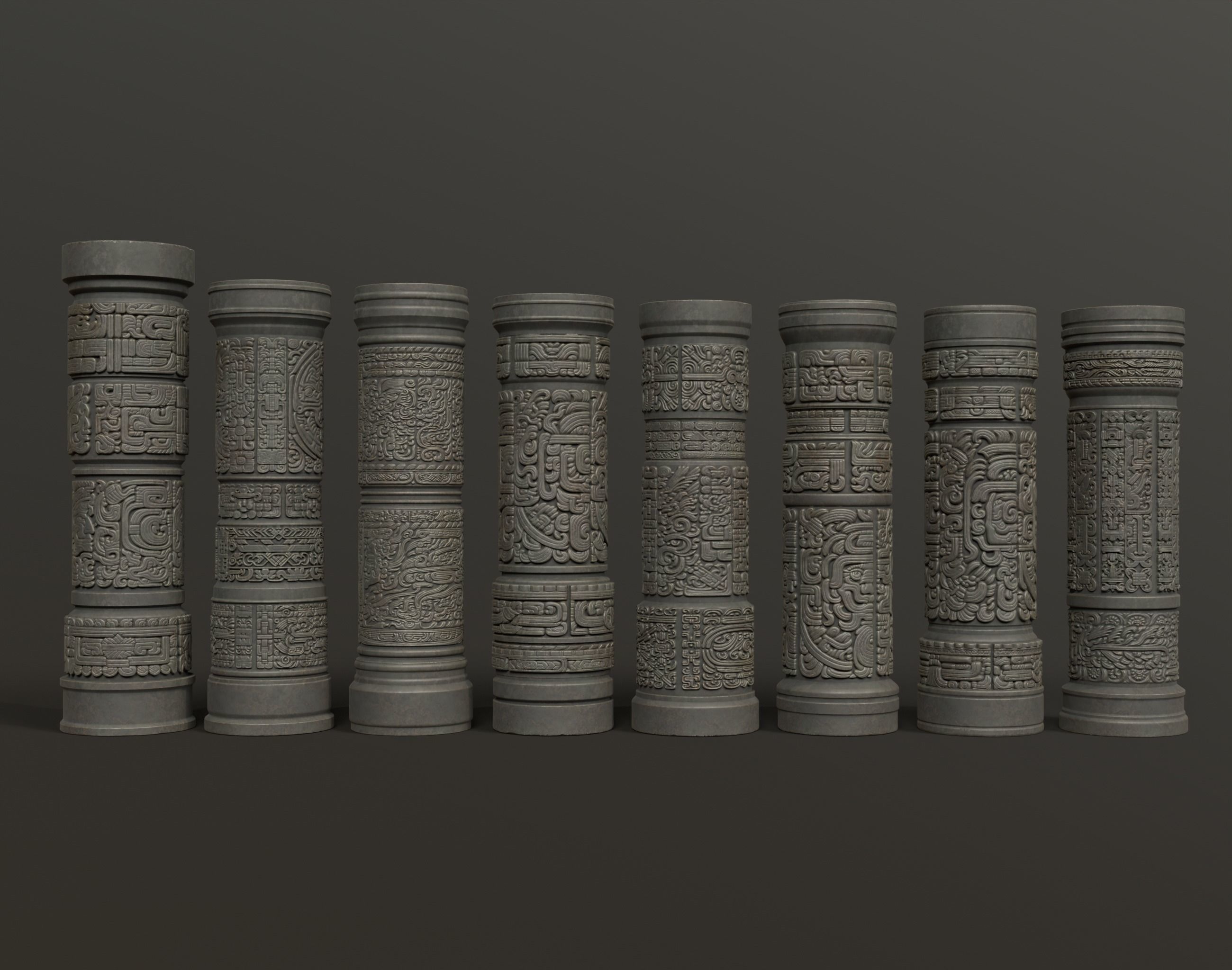 Low poly Black Mayan Temple Pillars 230812 Low-poly 3D model_1