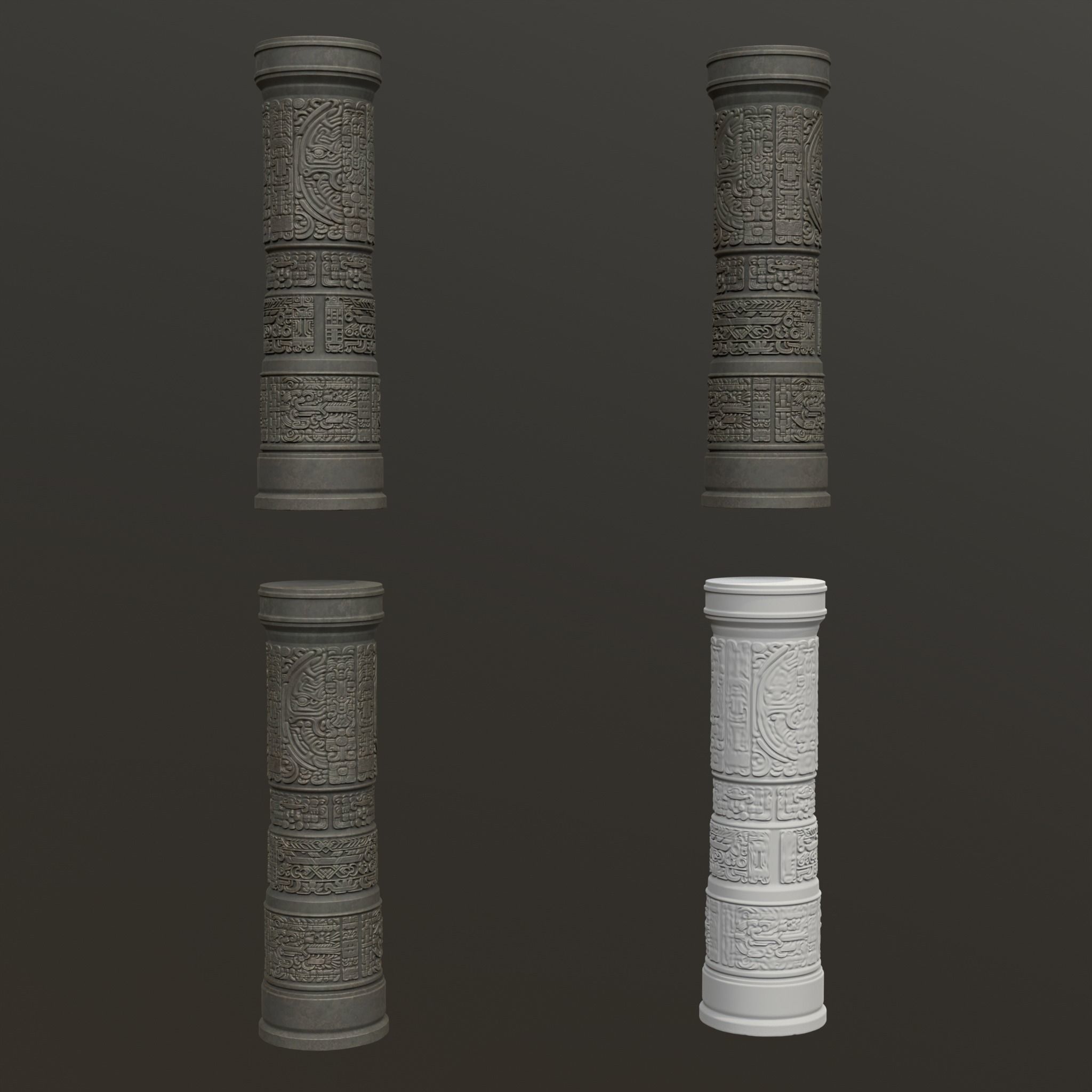 Low poly Black Mayan Temple Pillars 230812 Low-poly 3D model_16
