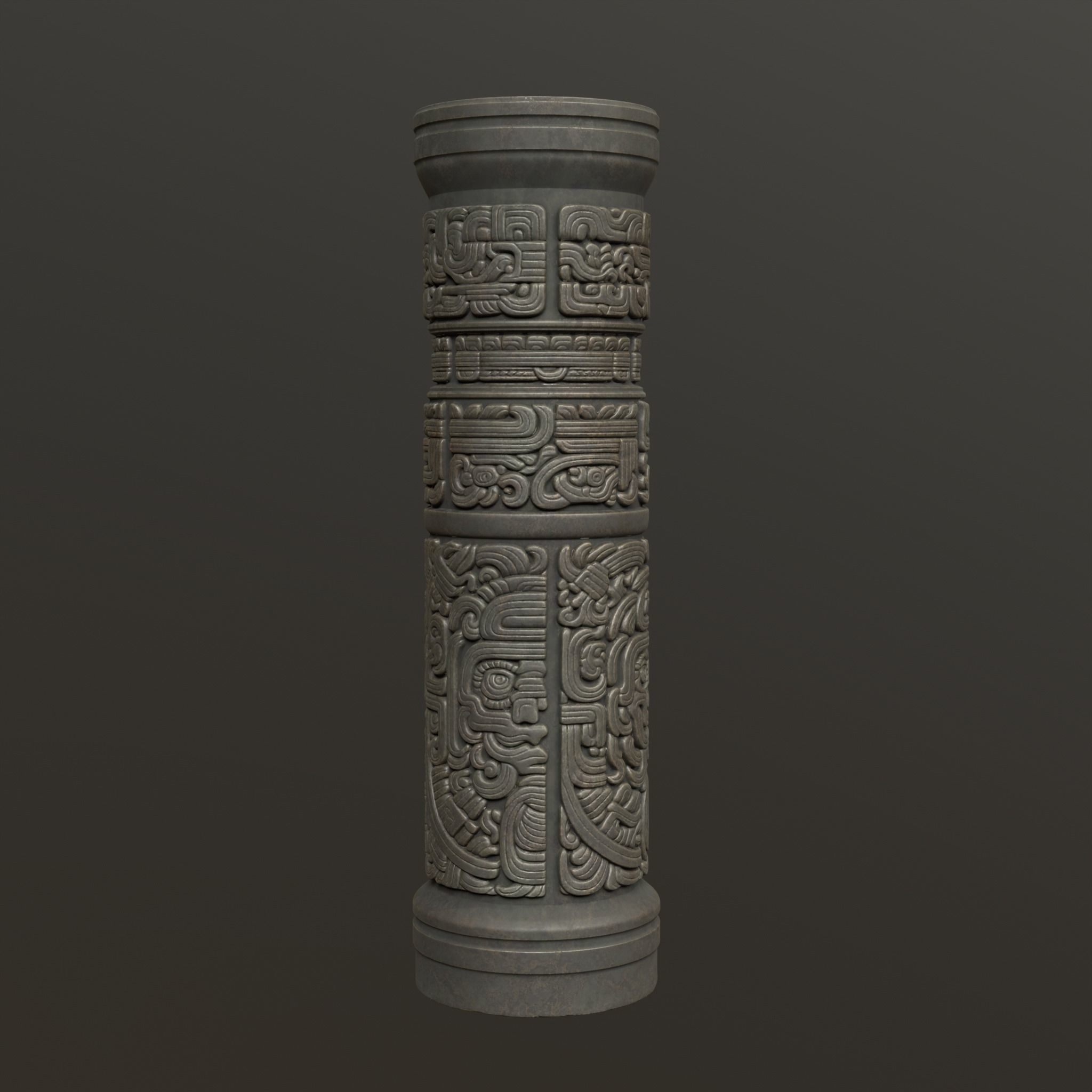 Low poly Black Mayan Temple Pillars 230812 Low-poly 3D model_11