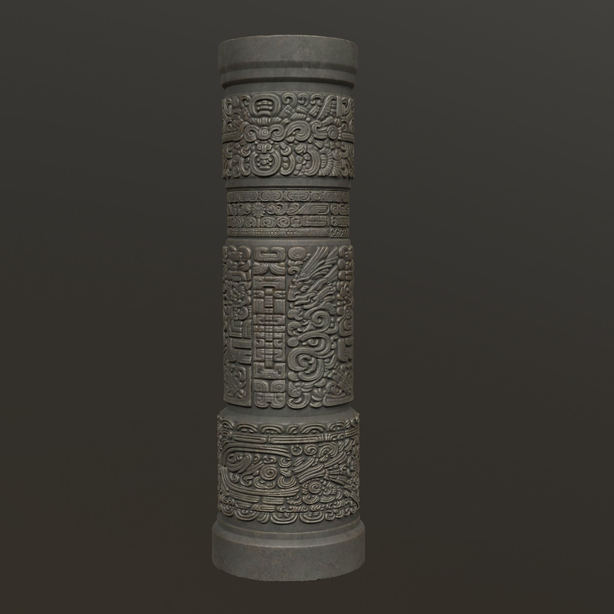 Low poly Black Mayan Temple Pillars 230812 Low-poly 3D model_17