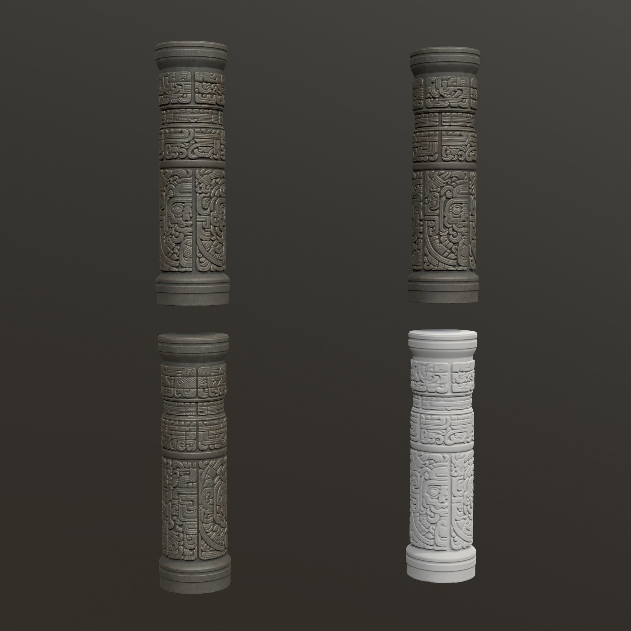 Low poly Black Mayan Temple Pillars 230812 Low-poly 3D model_12