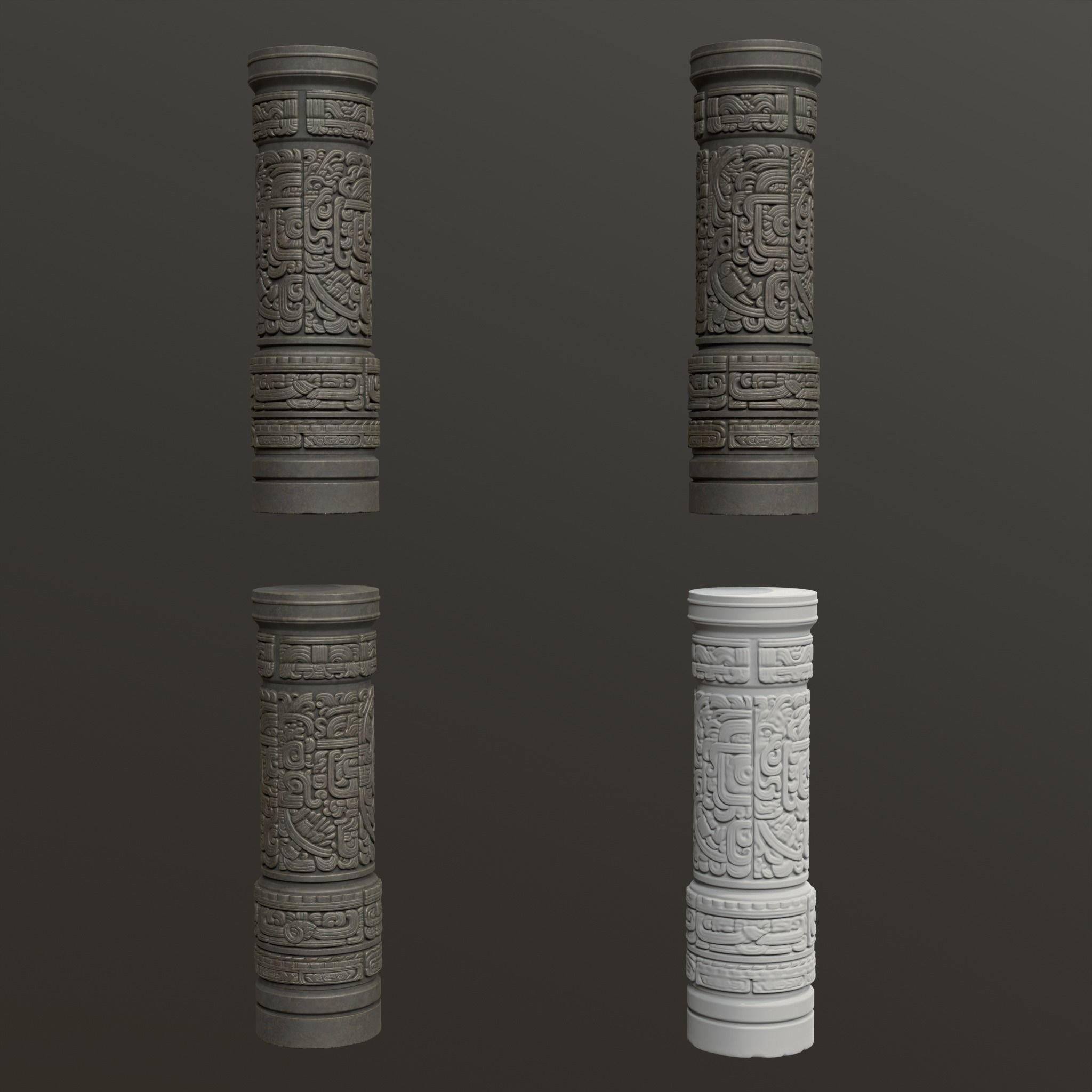 Low poly Black Mayan Temple Pillars 230812 Low-poly 3D model_10