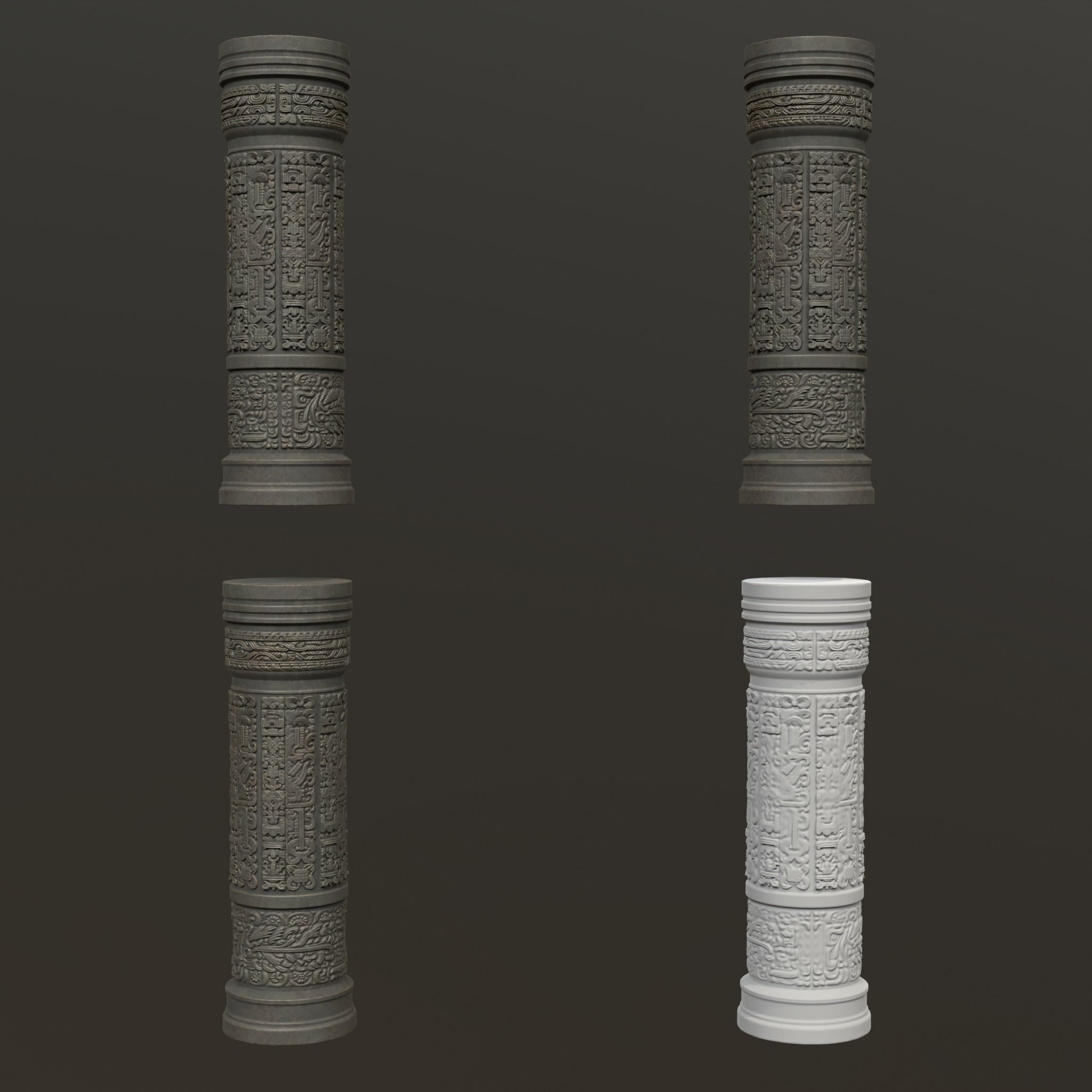 Low poly Black Mayan Temple Pillars 230812 Low-poly 3D model_20