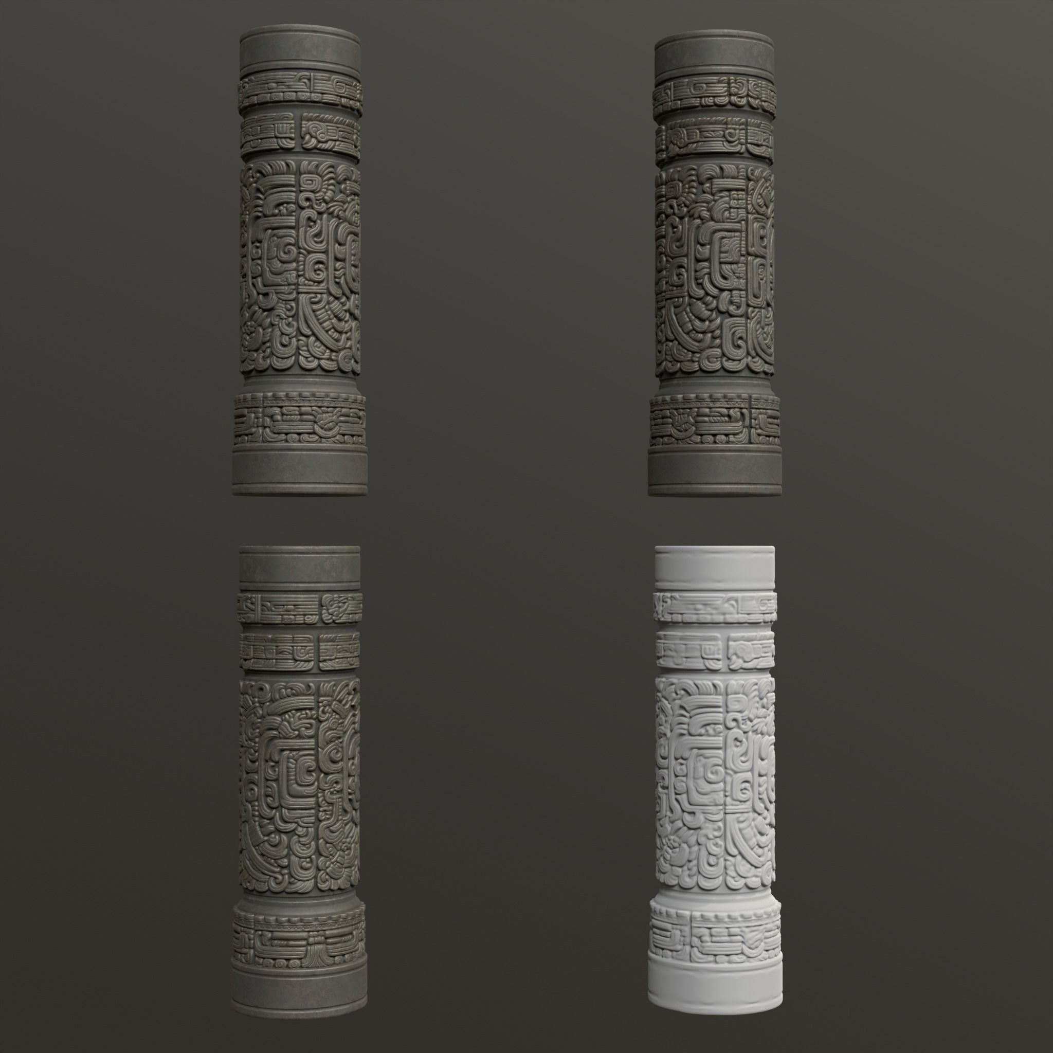Low poly Black Mayan Temple Pillars 230812 Low-poly 3D model_6