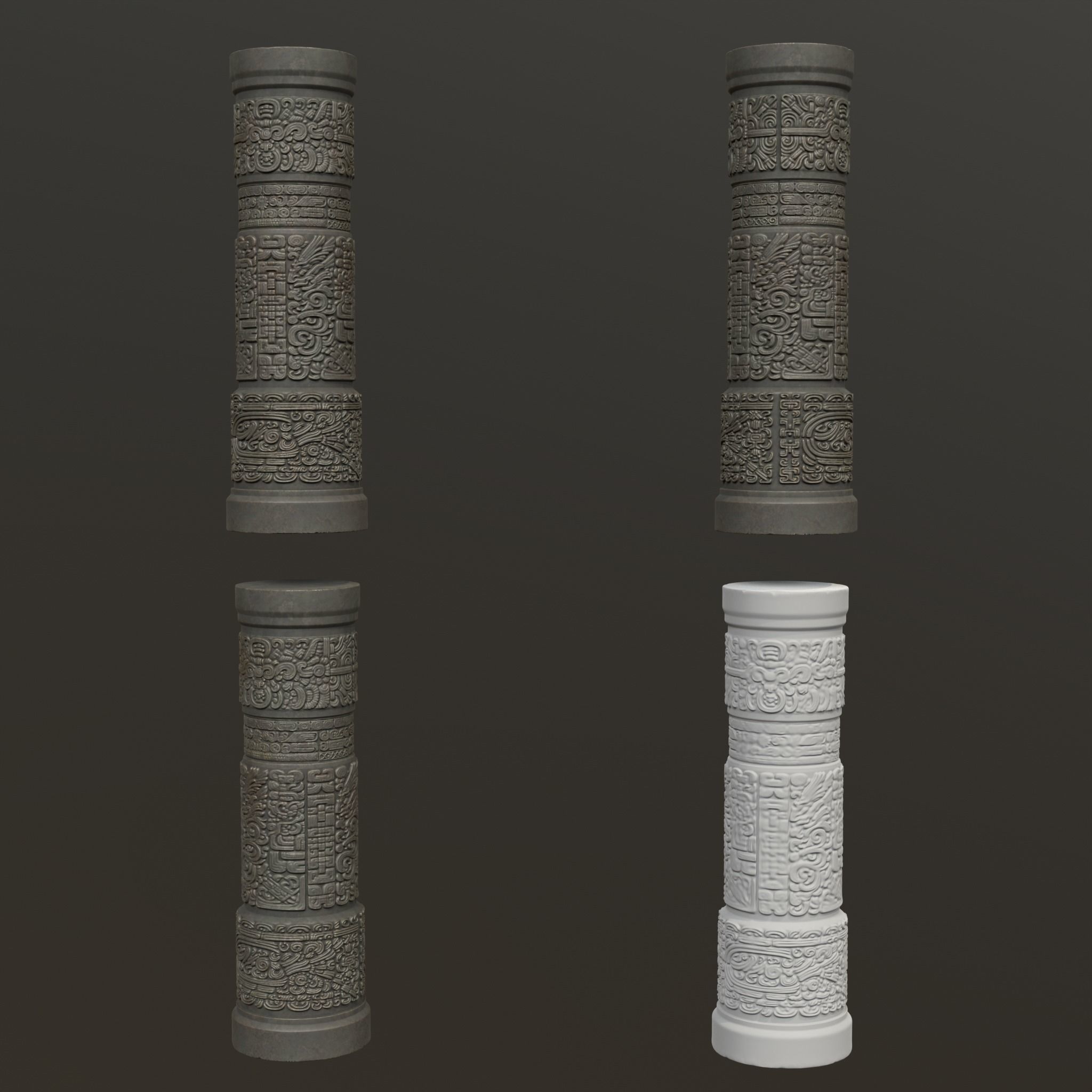 Low poly Black Mayan Temple Pillars 230812 Low-poly 3D model_18