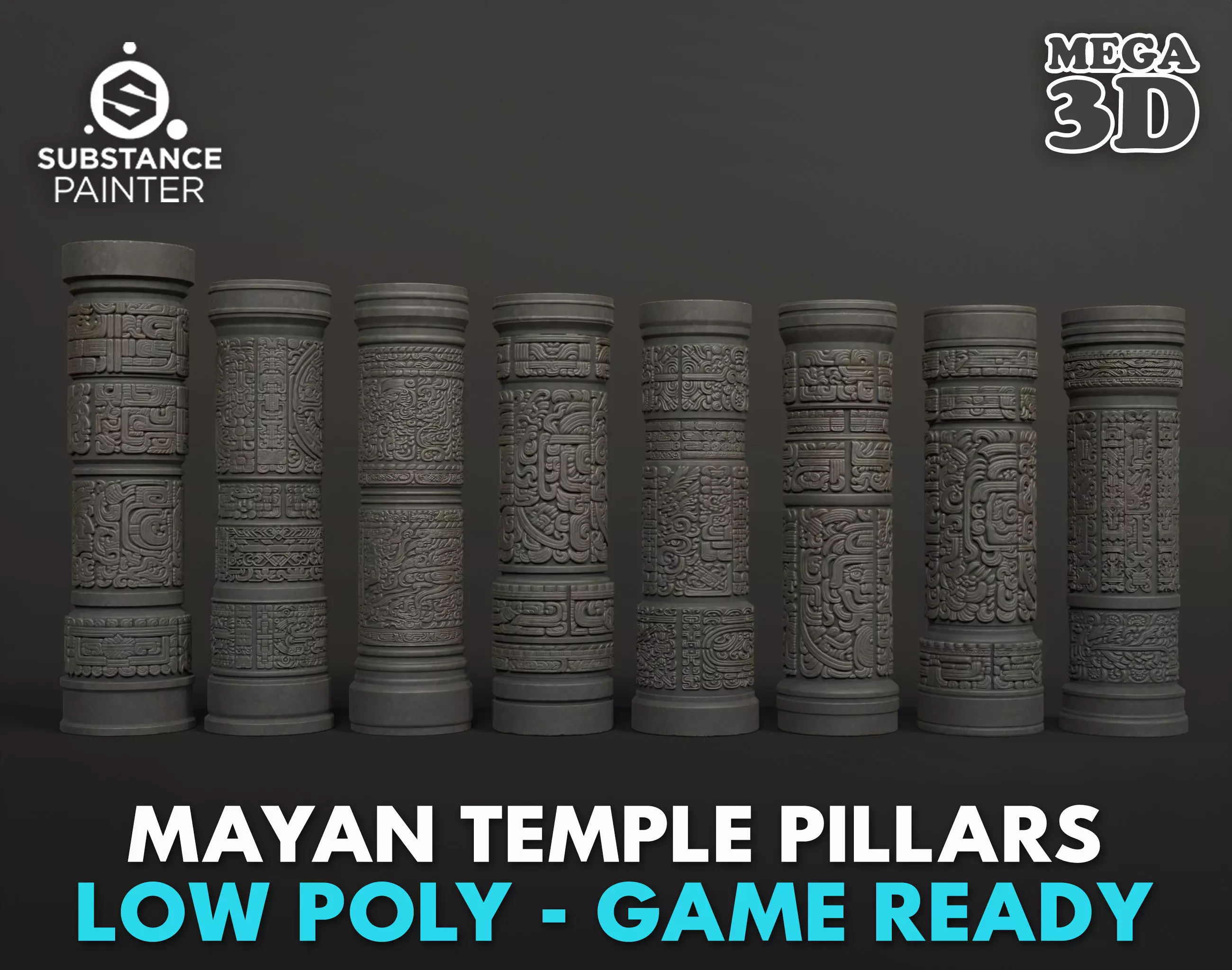 Low poly Black Mayan Temple Pillars 230812 Low-poly 3D model_0