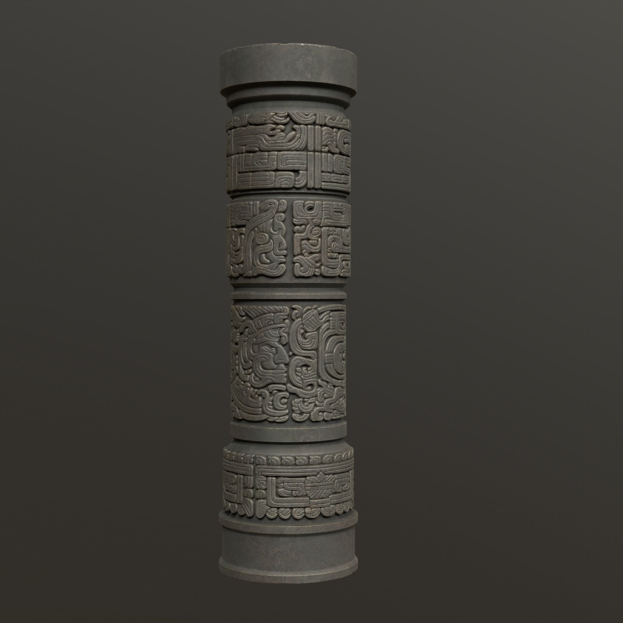 Low poly Black Mayan Temple Pillars 230812 Low-poly 3D model_7
