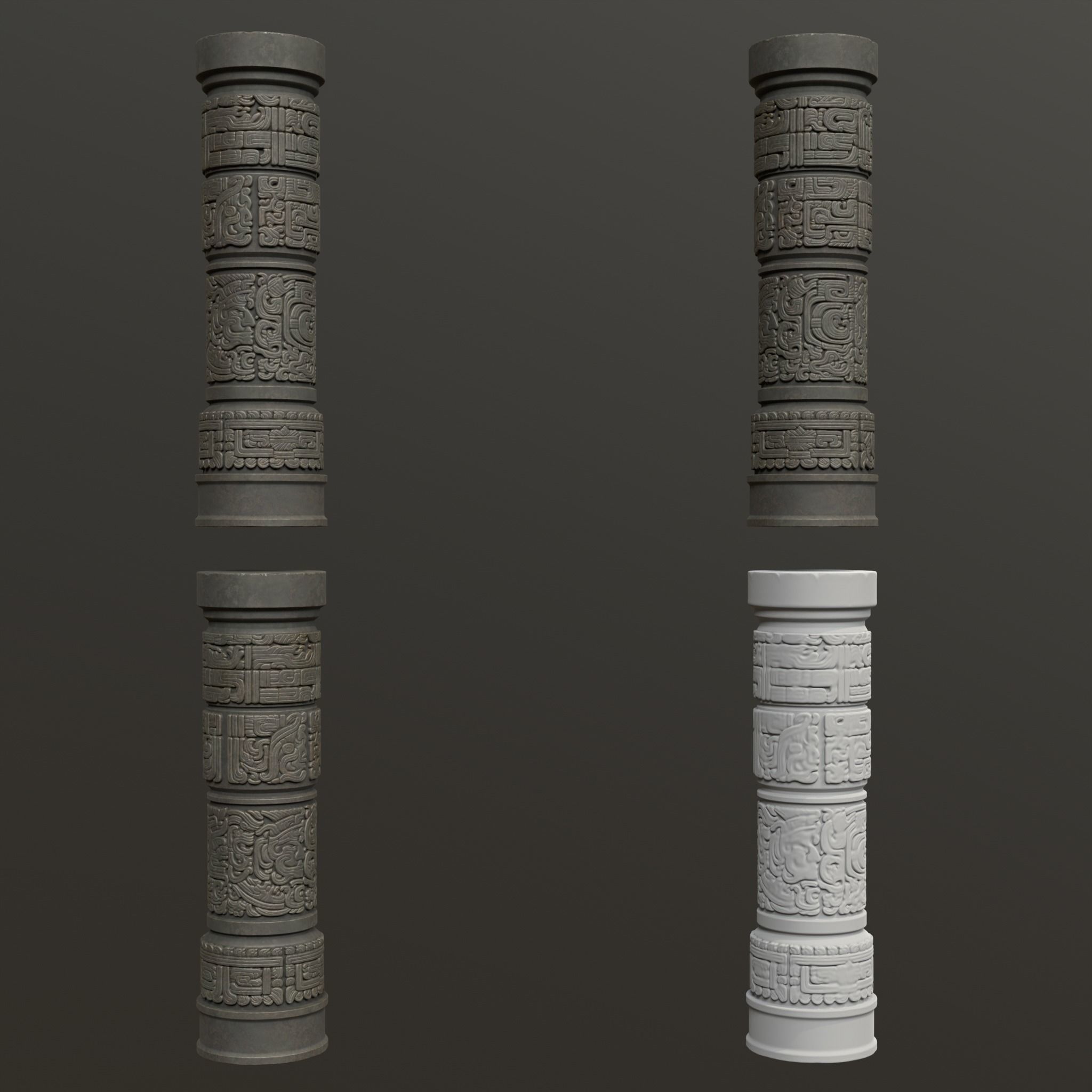 Low poly Black Mayan Temple Pillars 230812 Low-poly 3D model_8