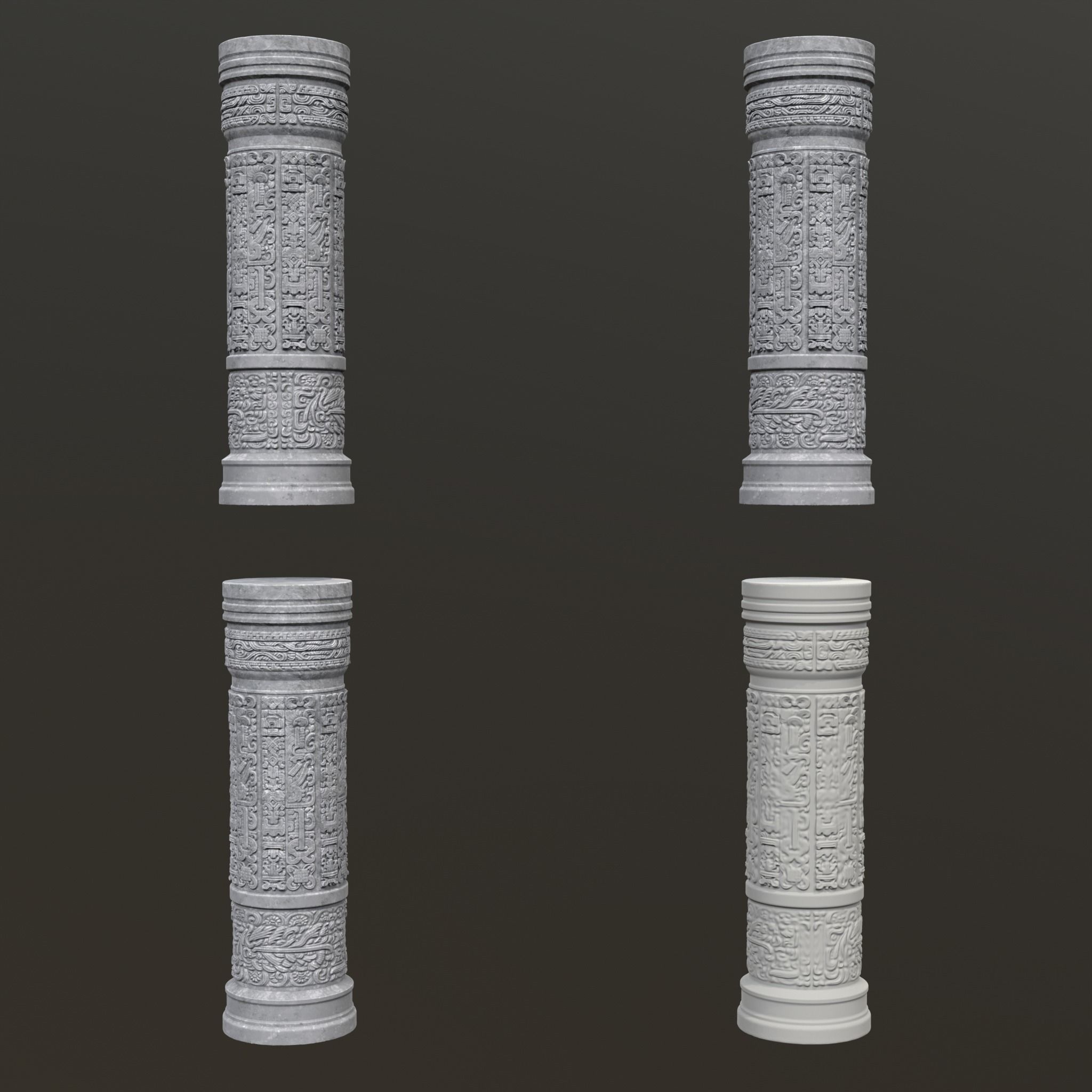 Low poly Gray Mayan Temple Pillars 230812 Low-poly 3D model_20