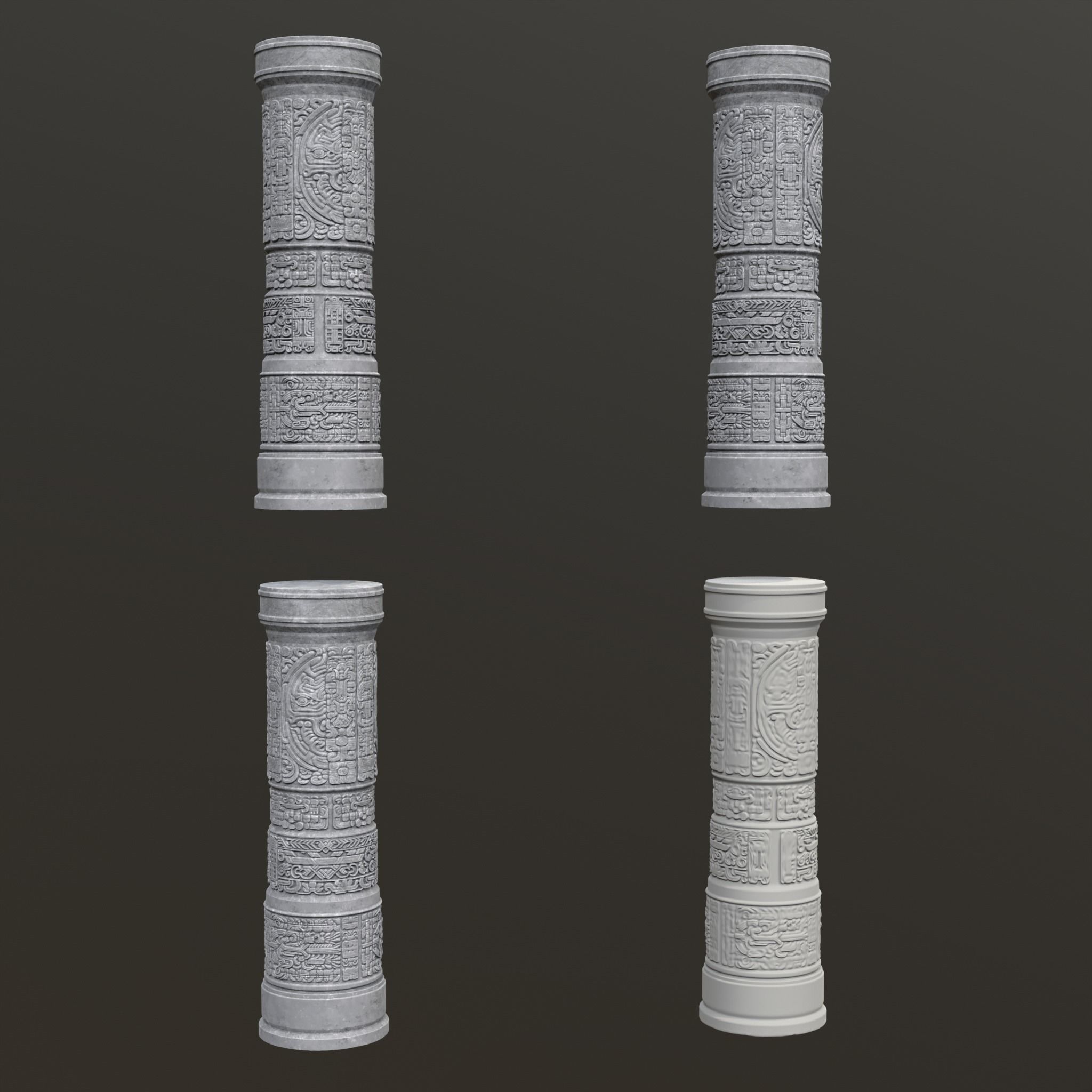 Low poly Gray Mayan Temple Pillars 230812 Low-poly 3D model_16