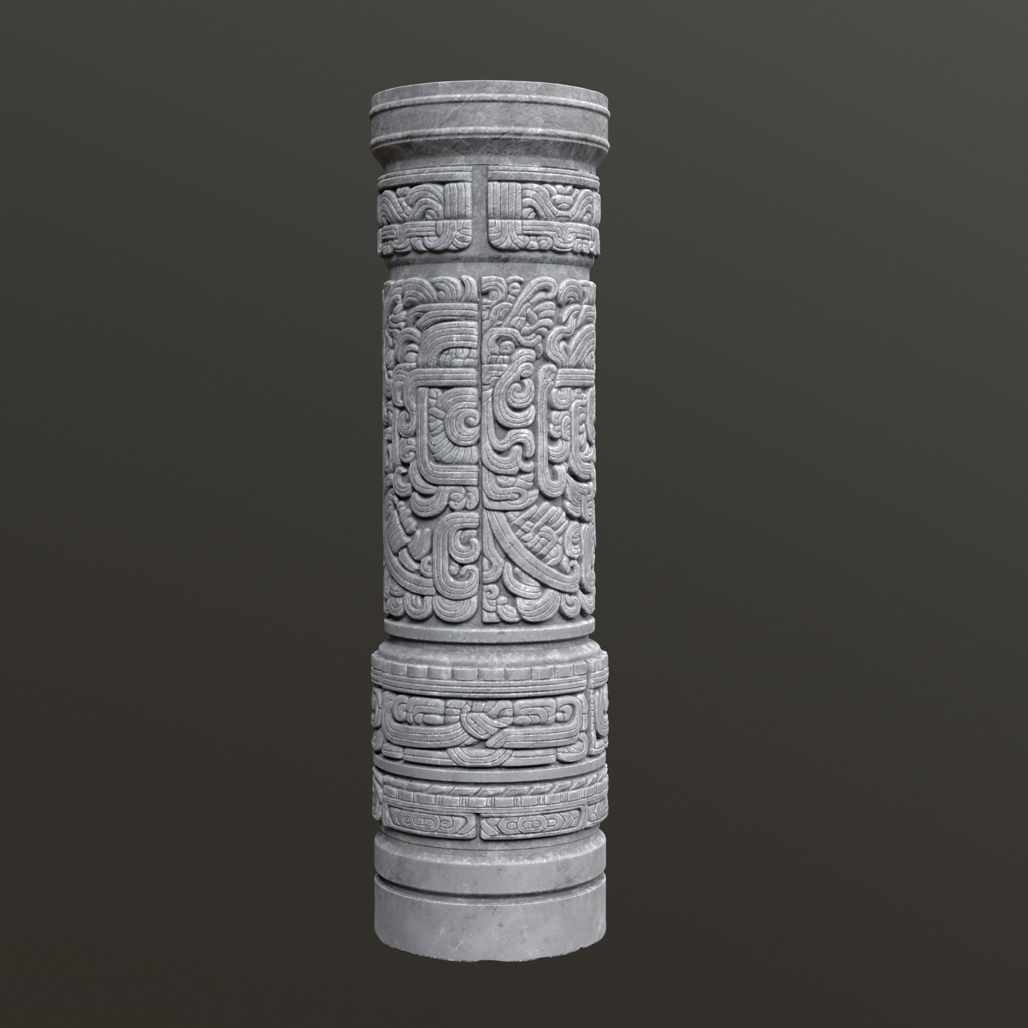 Low poly Gray Mayan Temple Pillars 230812 Low-poly 3D model_9