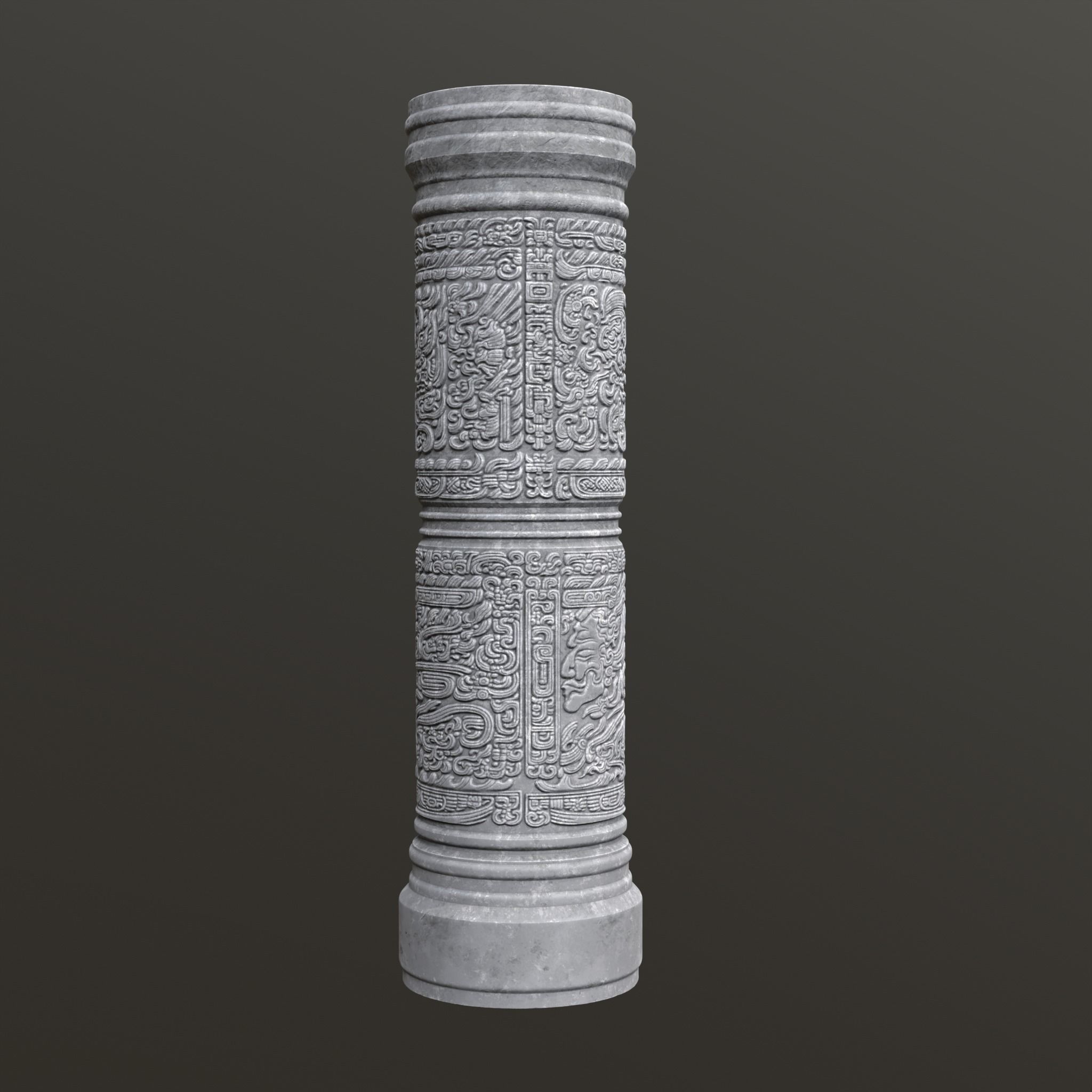 Low poly Gray Mayan Temple Pillars 230812 Low-poly 3D model_13
