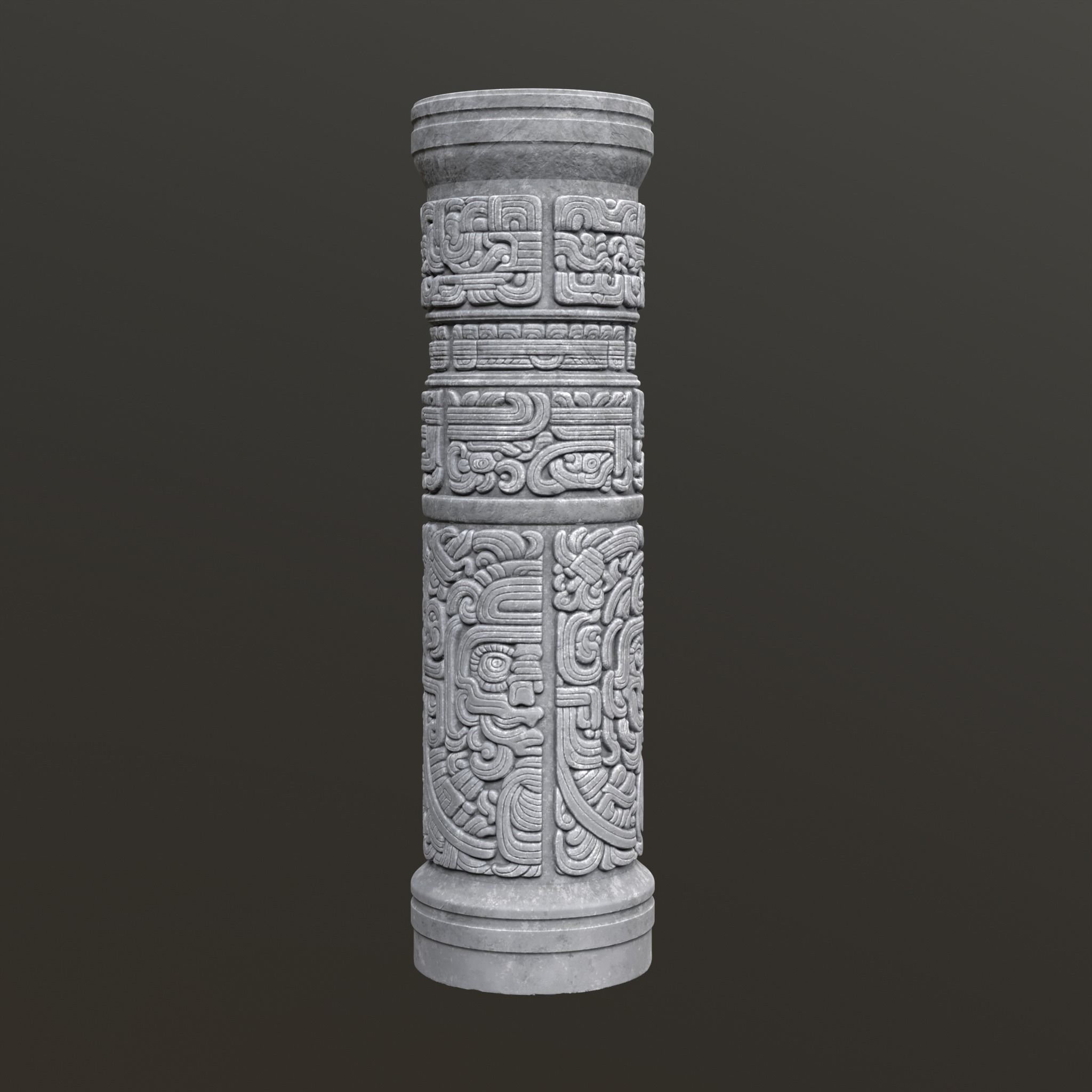 Low poly Gray Mayan Temple Pillars 230812 Low-poly 3D model_11