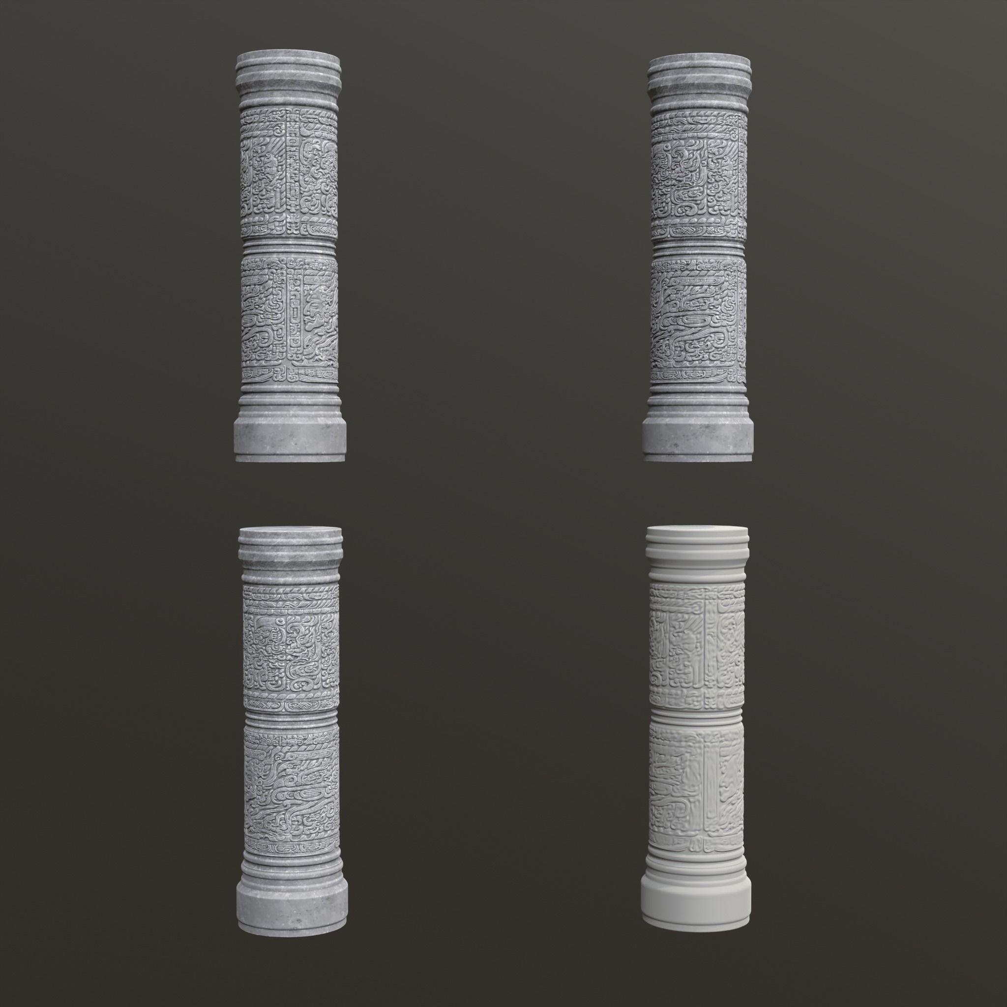 Low poly Gray Mayan Temple Pillars 230812 Low-poly 3D model_14