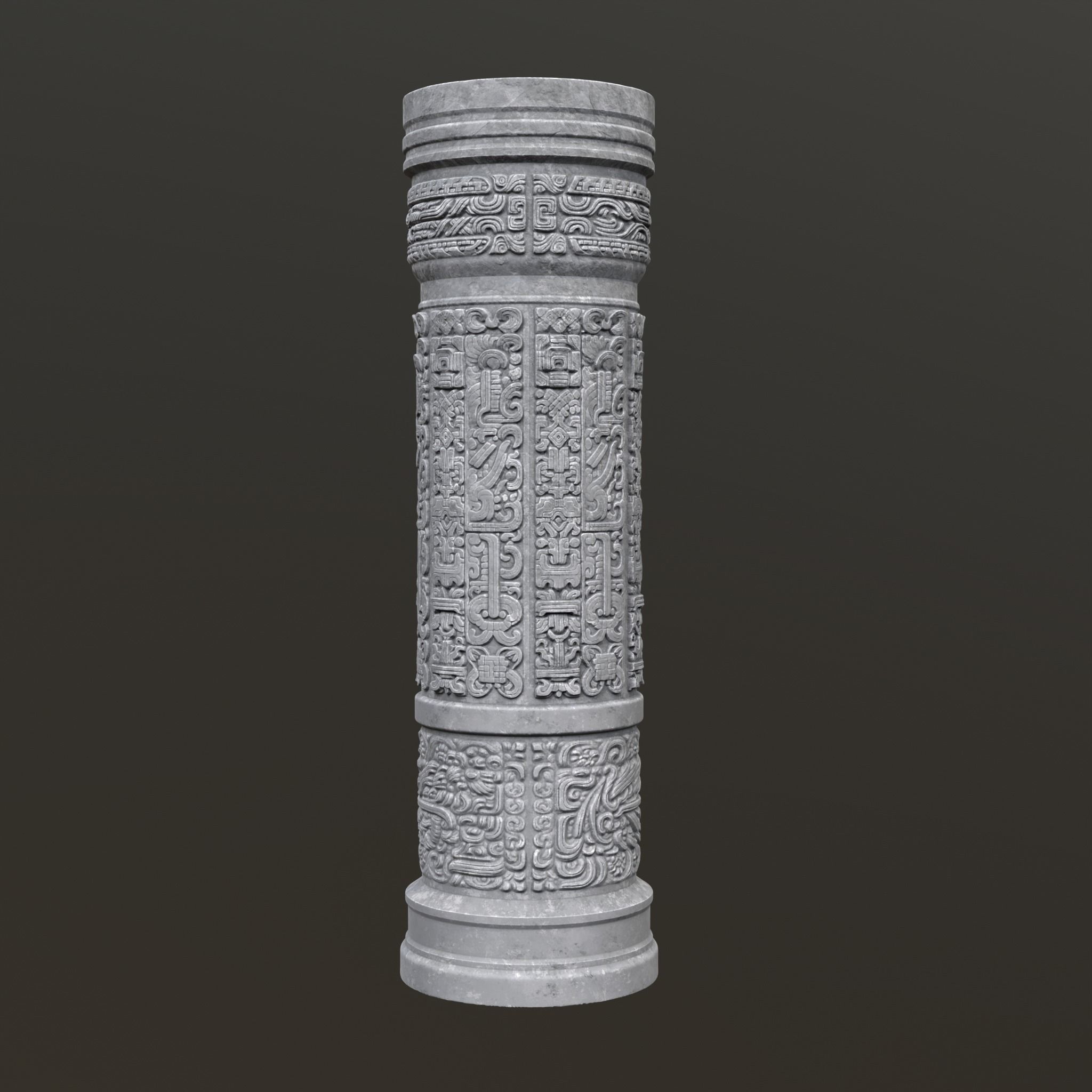 Low poly Gray Mayan Temple Pillars 230812 Low-poly 3D model_19