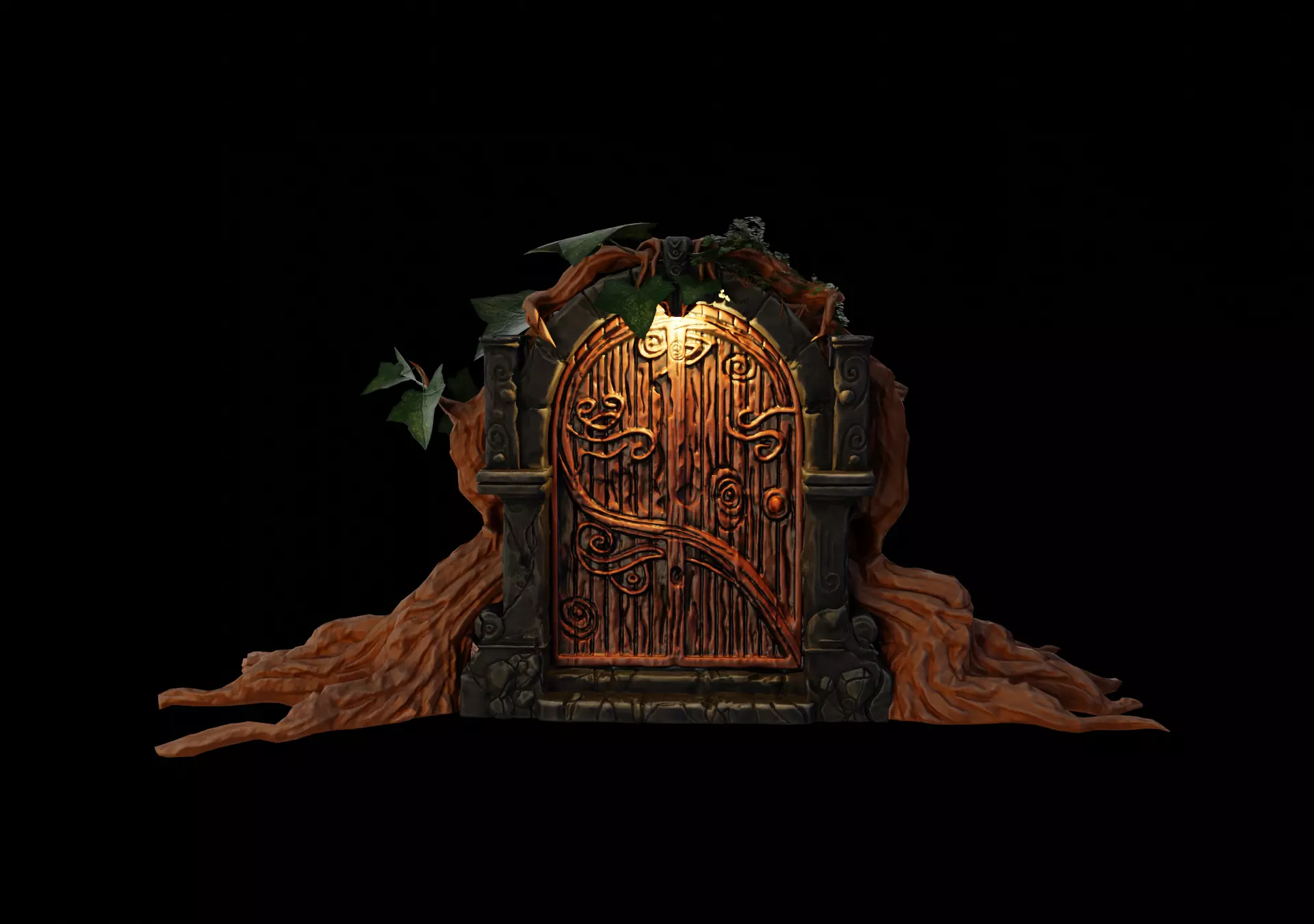 Stylized door gateway Low-poly 3D model_0