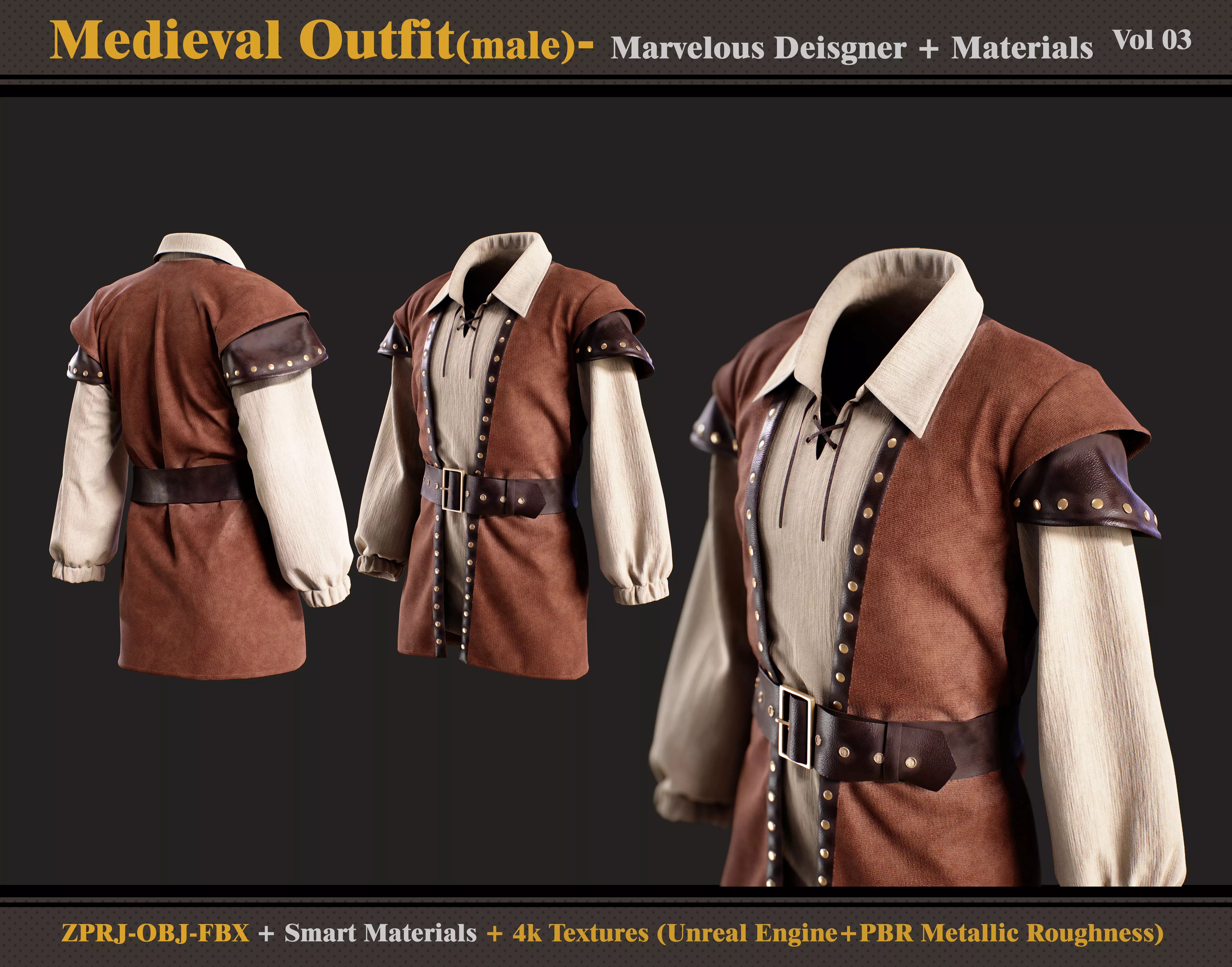 Medieval Outfit-MALE-zprj-fbx-obj-material 3D model