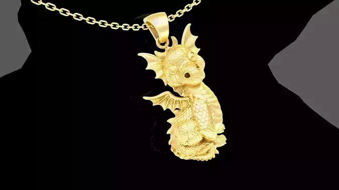 Baby Dragon pendant jewelry Gold 3D print model