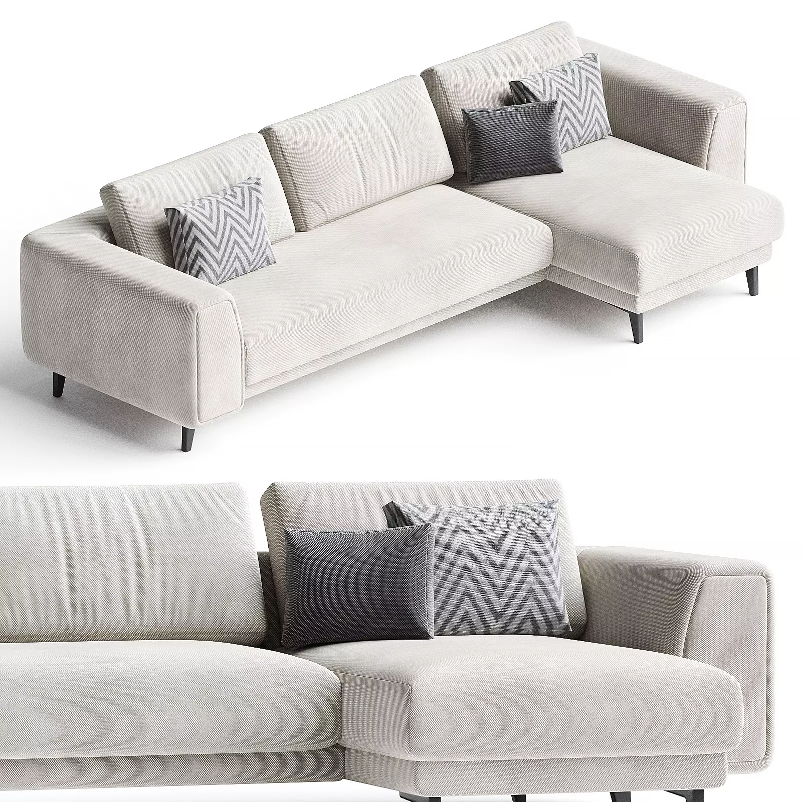 Upholstered sofa with chaise longue 3D model