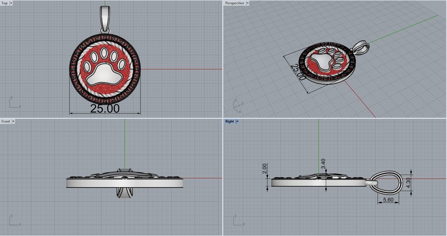 Paw pendant model 490 3D print model_3