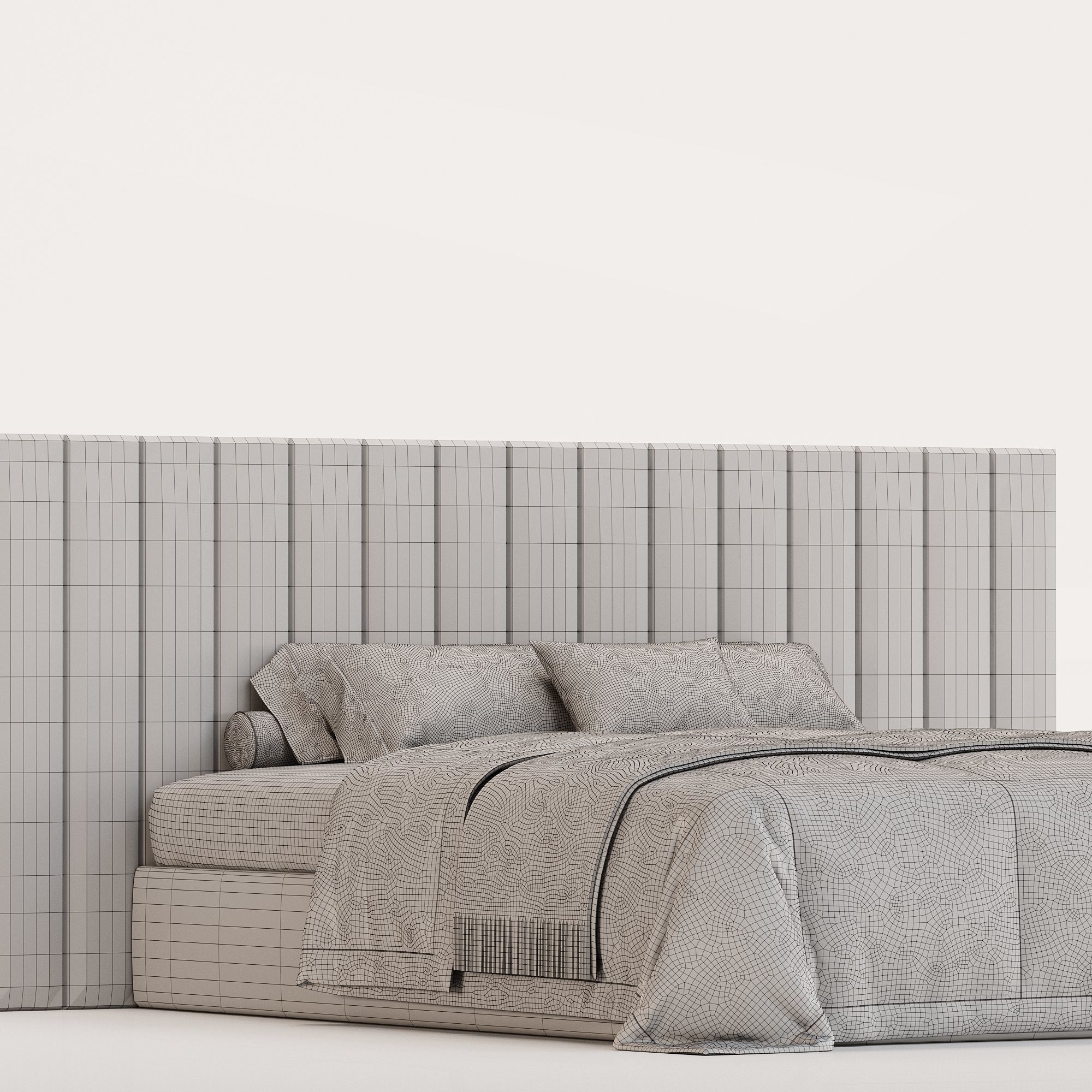 Striped Panels Headboard Bed 3D model_3