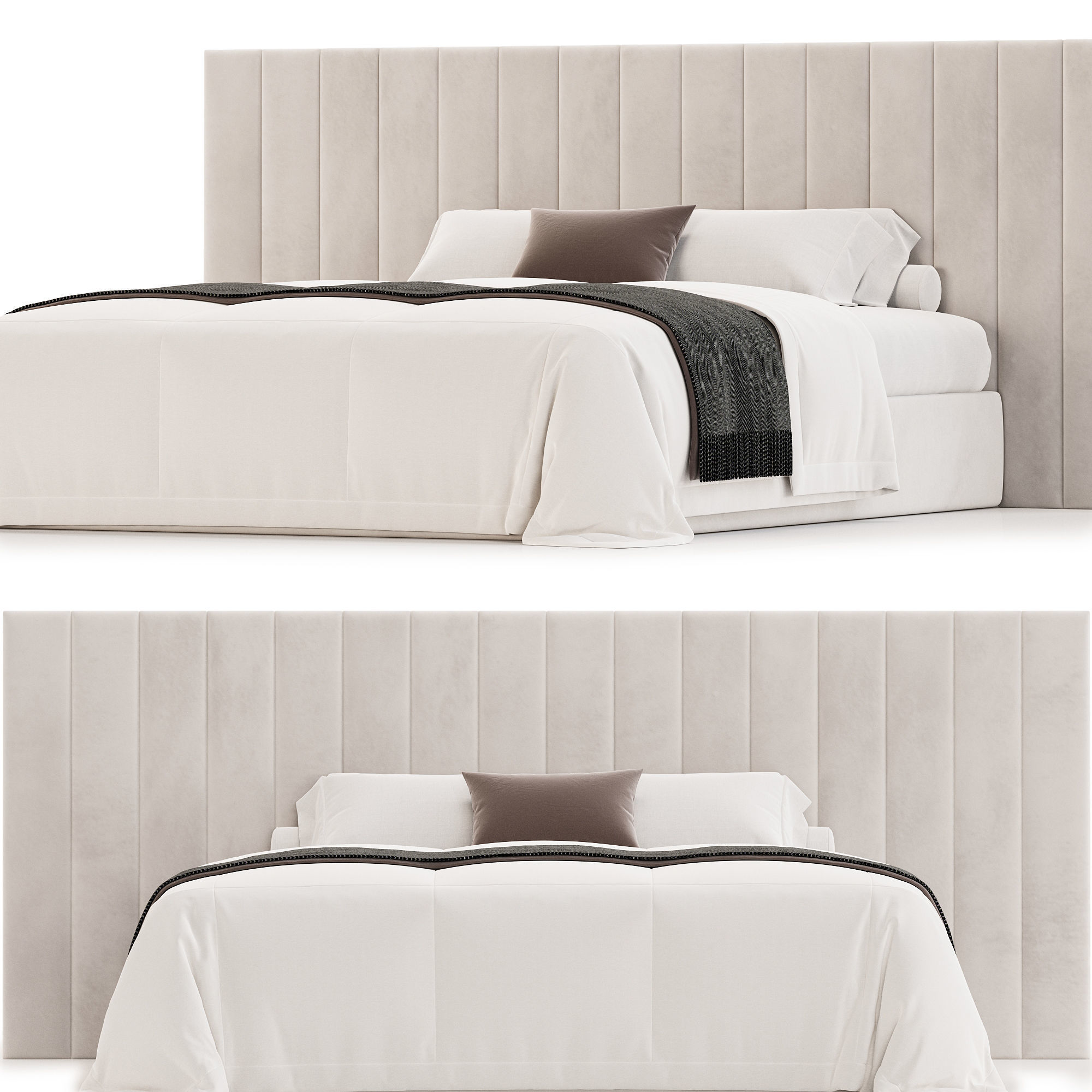 Striped Panels Headboard Bed 3D model_1