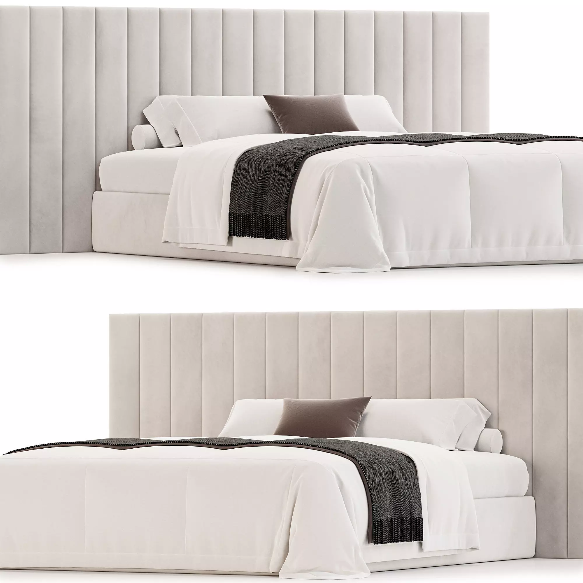 Striped Panels Headboard Bed 3D model_0