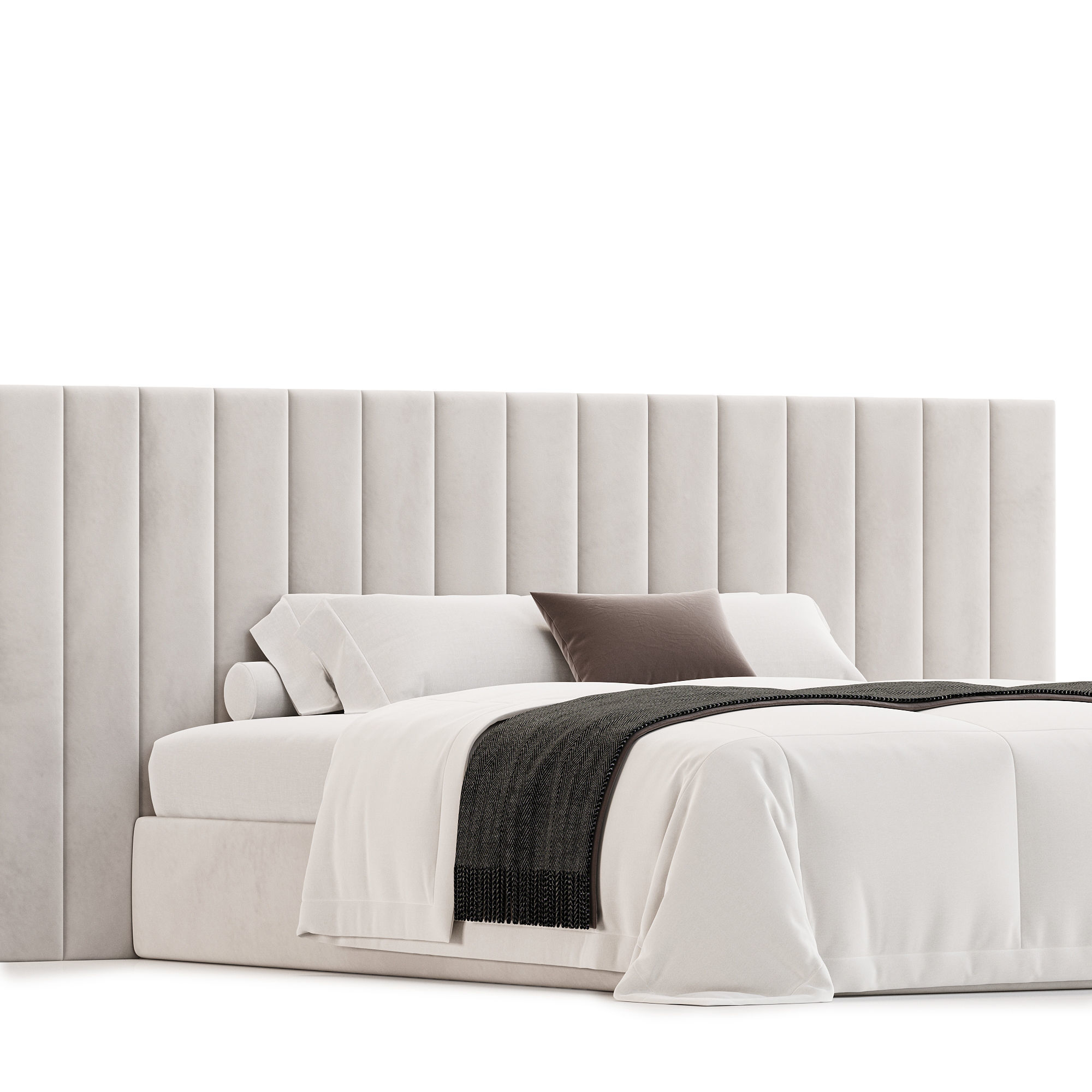 Striped Panels Headboard Bed 3D model_2