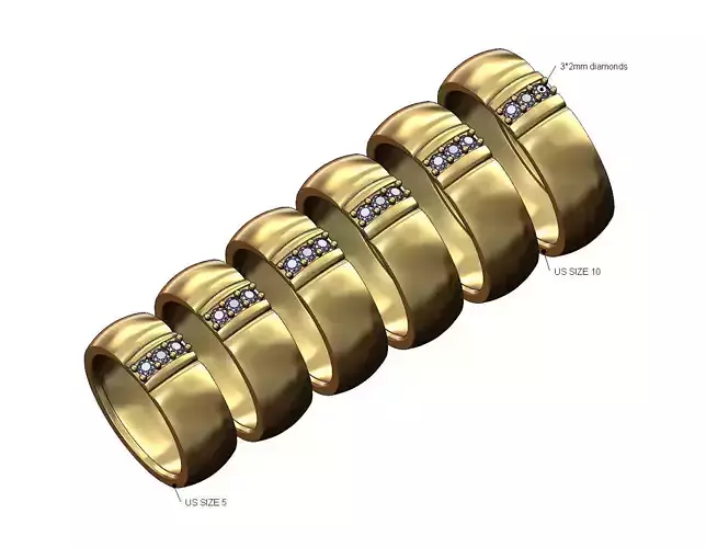 Ribbed diamond line dome cigar band US sizes 5to10
