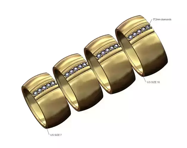 Wide ribbed diamond line dome cigar band US sizes 7to10