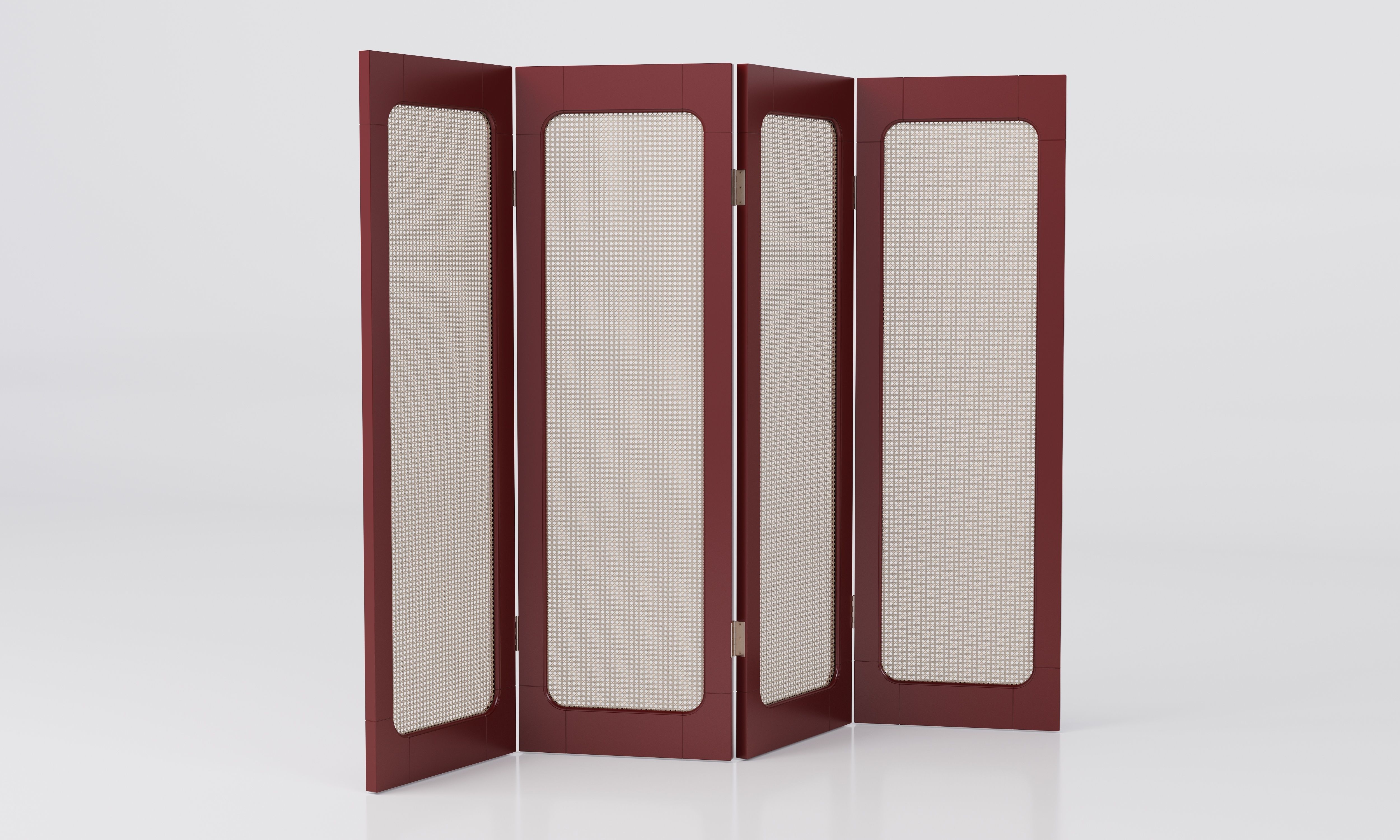 Solid Lacquered Wood and Rattan Room Divider 3D model_2