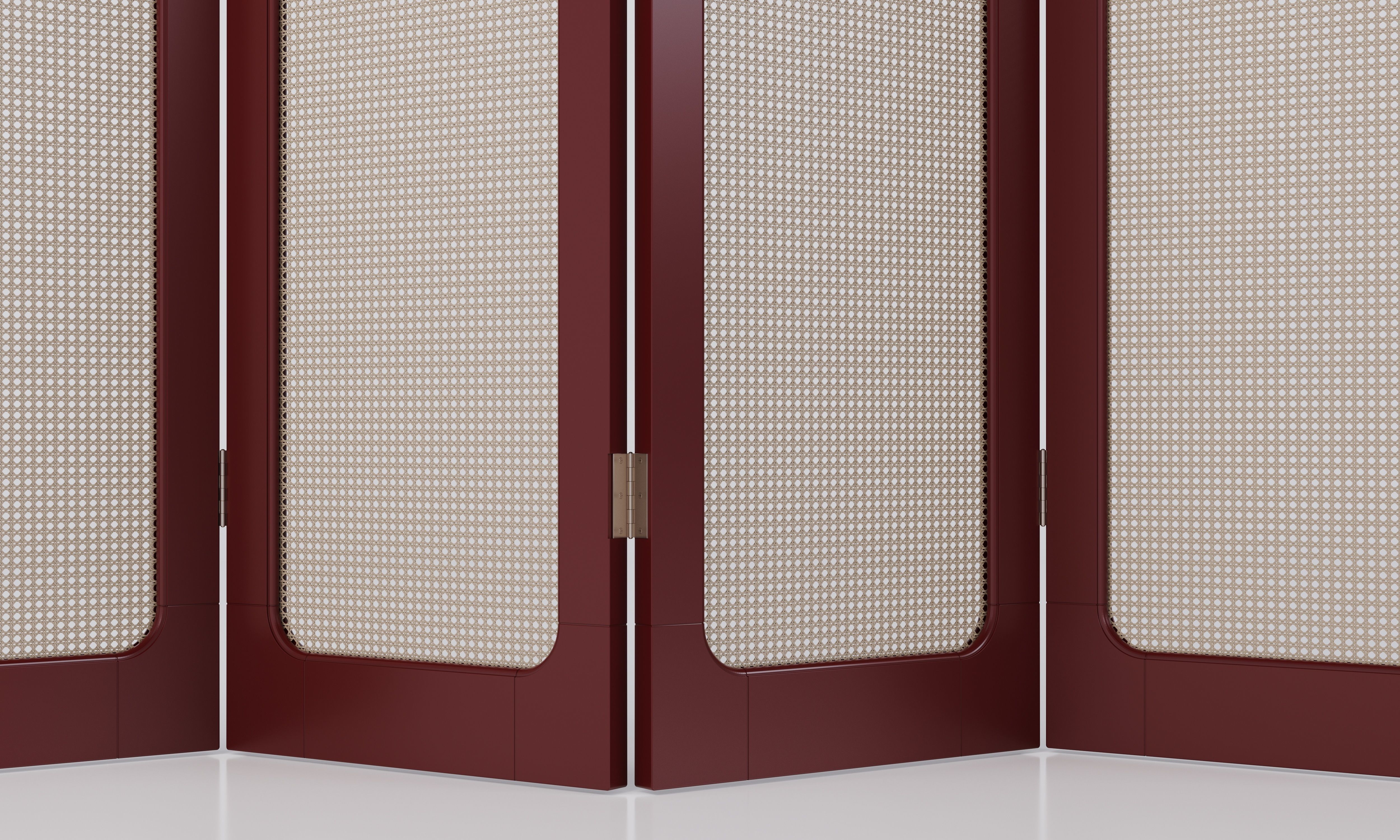 Solid Lacquered Wood and Rattan Room Divider 3D model_5