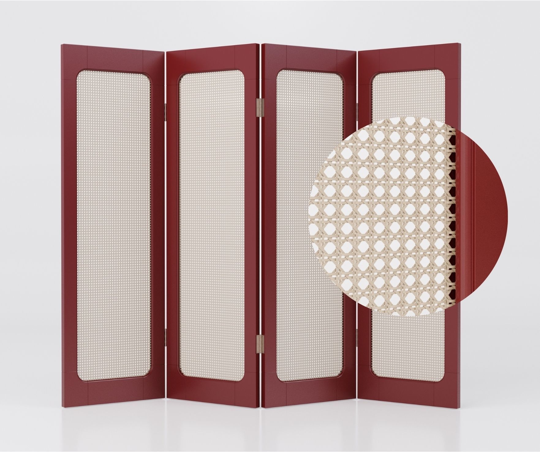 Solid Lacquered Wood and Rattan Room Divider 3D model_1