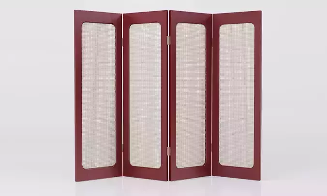  Solid Lacquered Wood and Rattan Room Divider