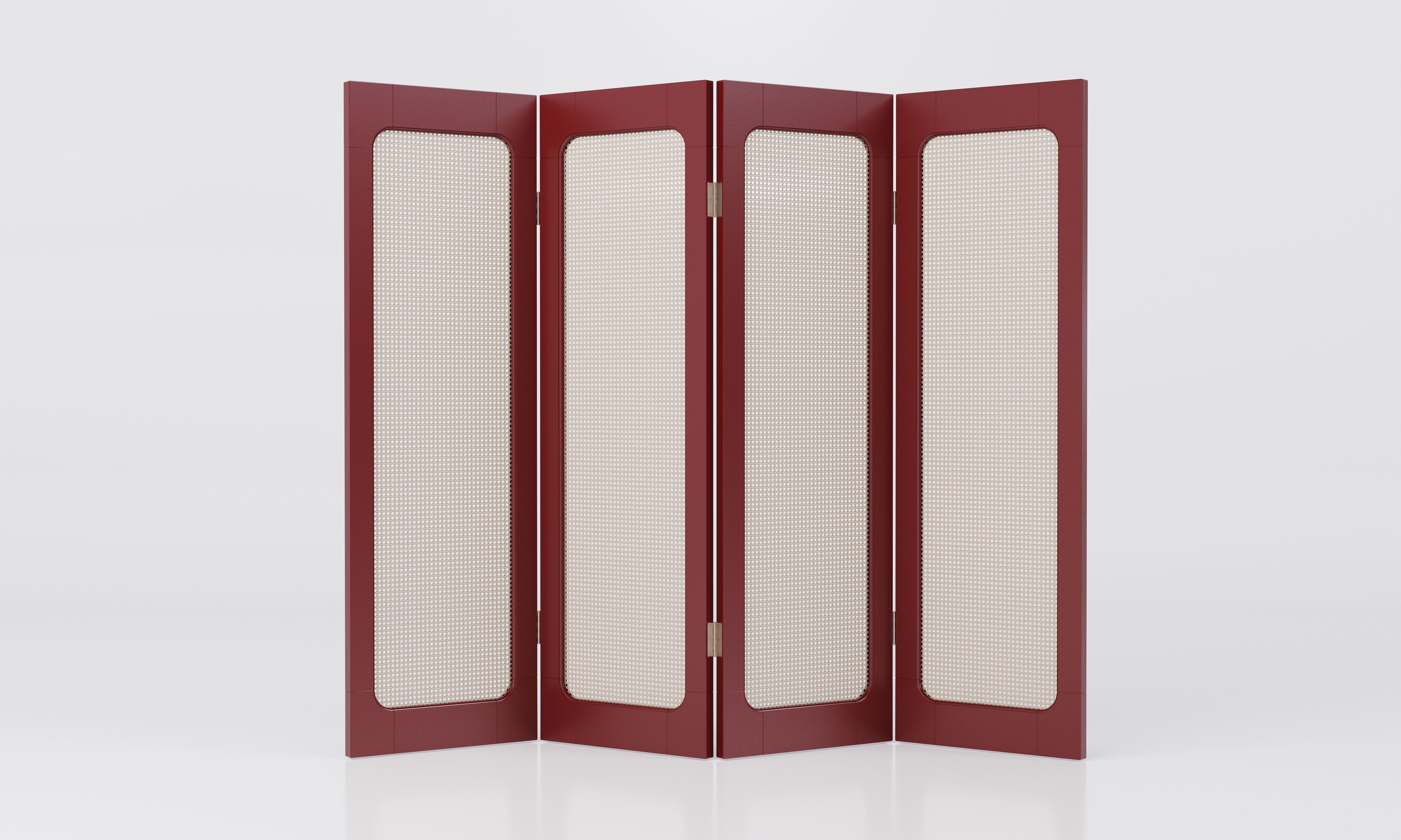 Solid Lacquered Wood and Rattan Room Divider 3D model_3