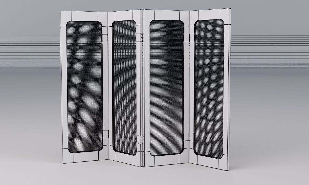 Solid Lacquered Wood and Rattan Room Divider 3D model_6