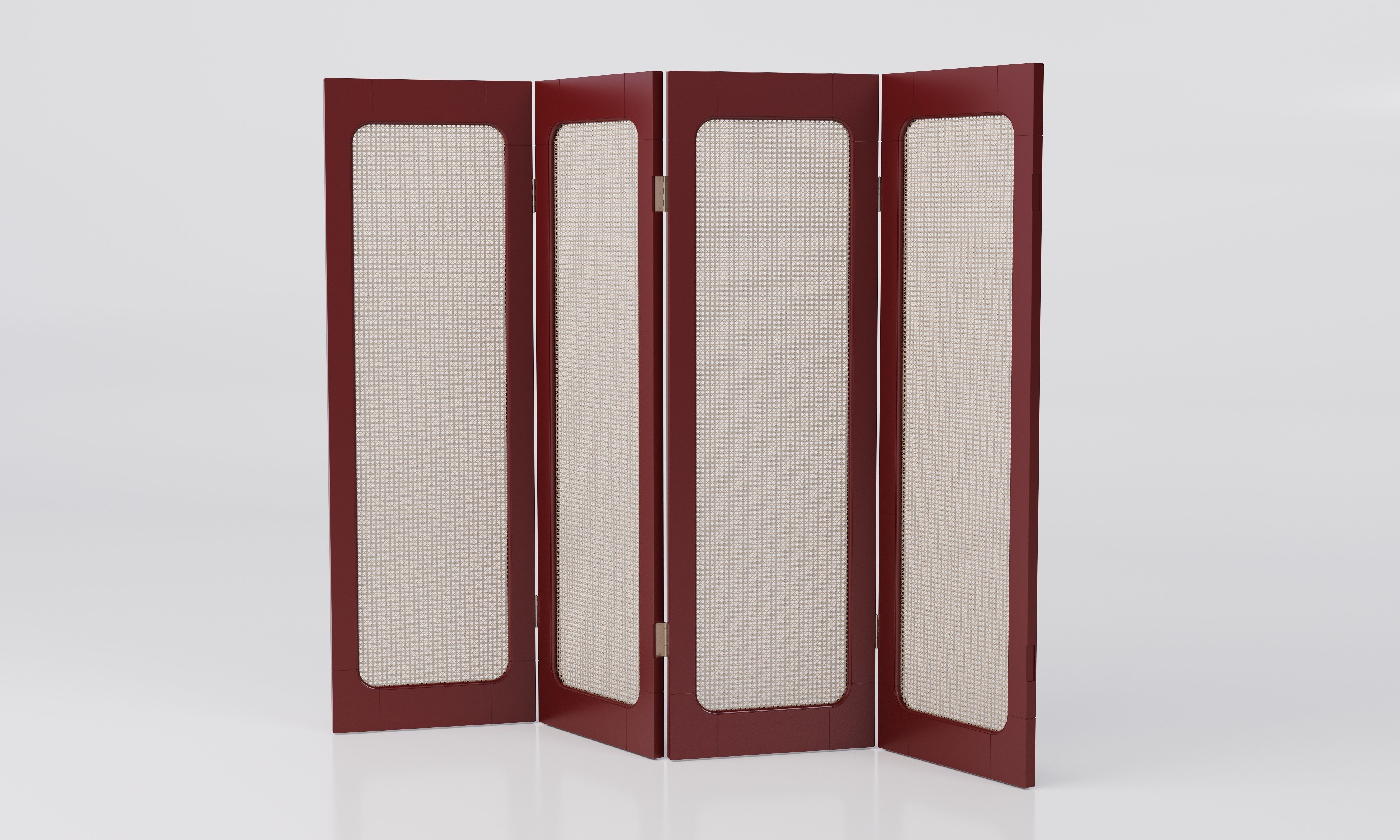 Solid Lacquered Wood and Rattan Room Divider 3D model_4