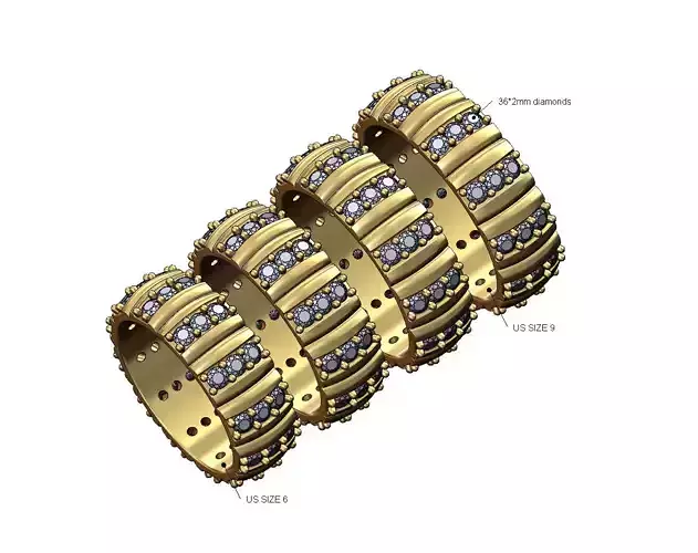 Iced Ribbed diamond eternity dome cigar band US sizes 6to9