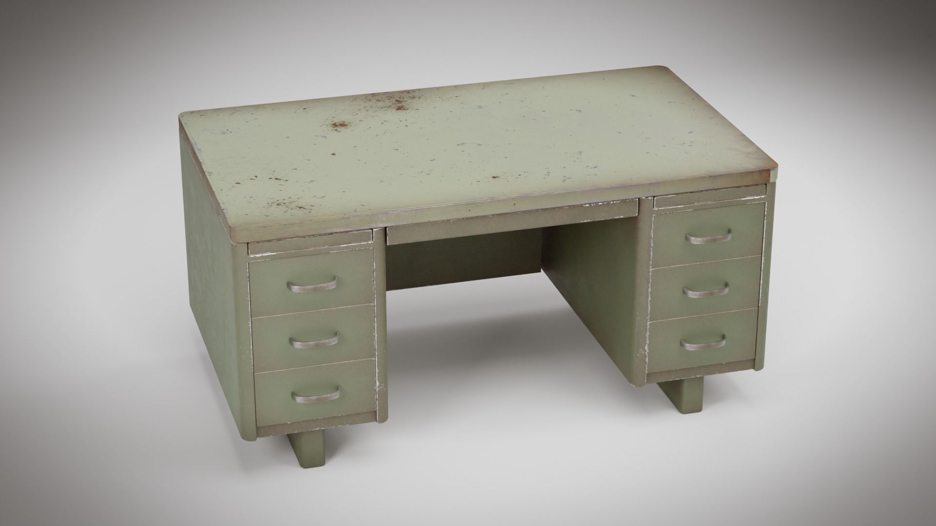 Old Metal Desk Free 3D model_4