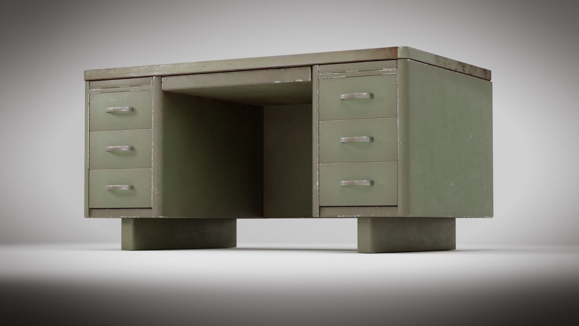 Old Metal Desk Free 3D model_5