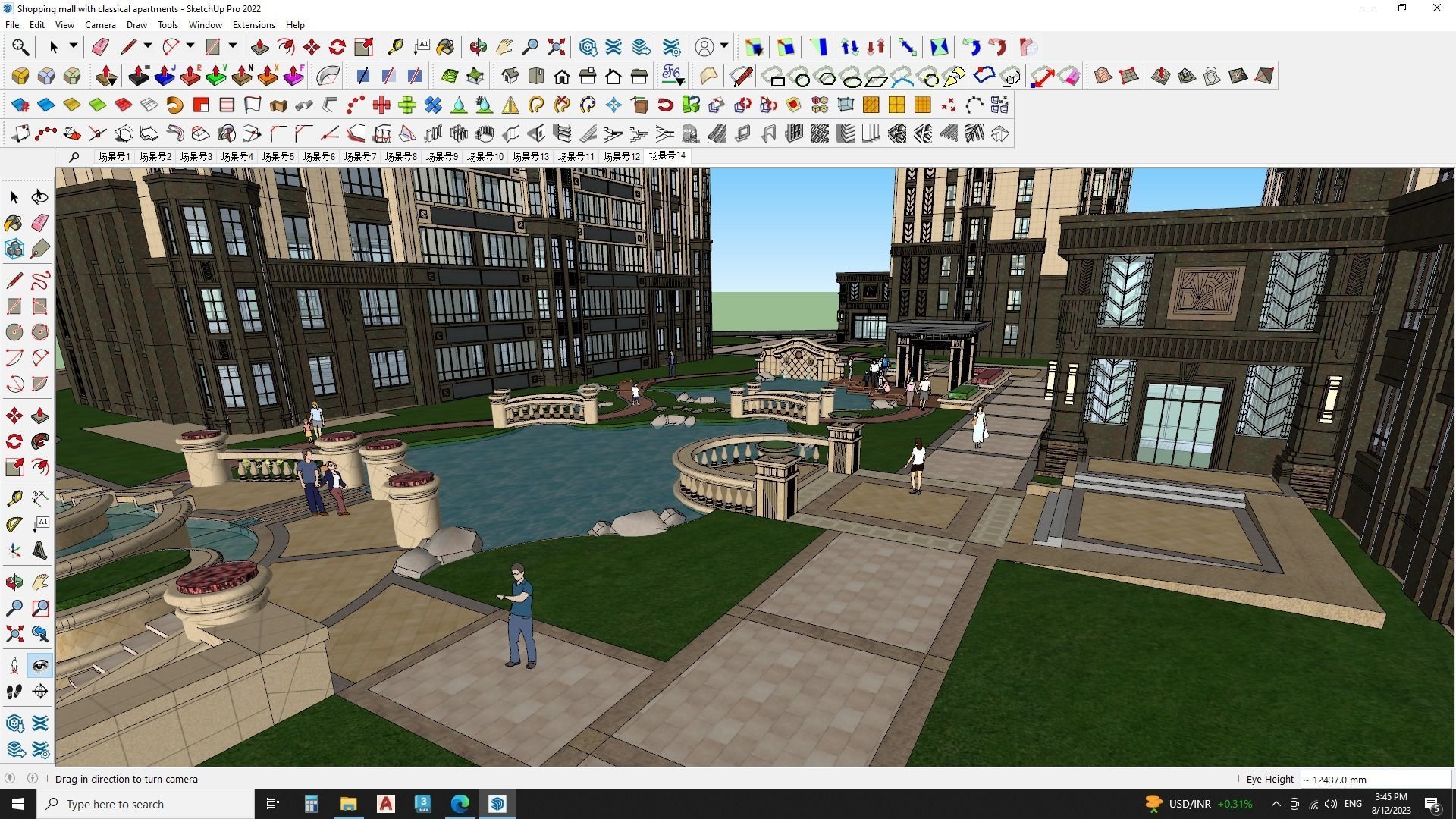 Shopping mall with classical apartments 3d model 3D model_19