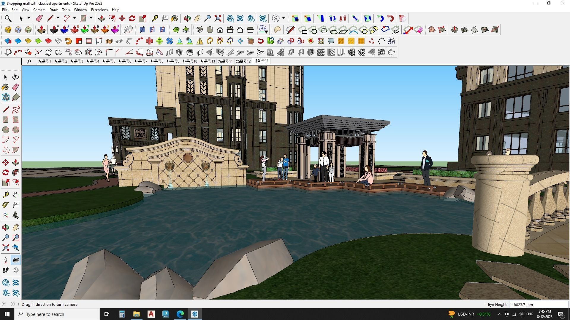Shopping mall with classical apartments 3d model 3D model_8