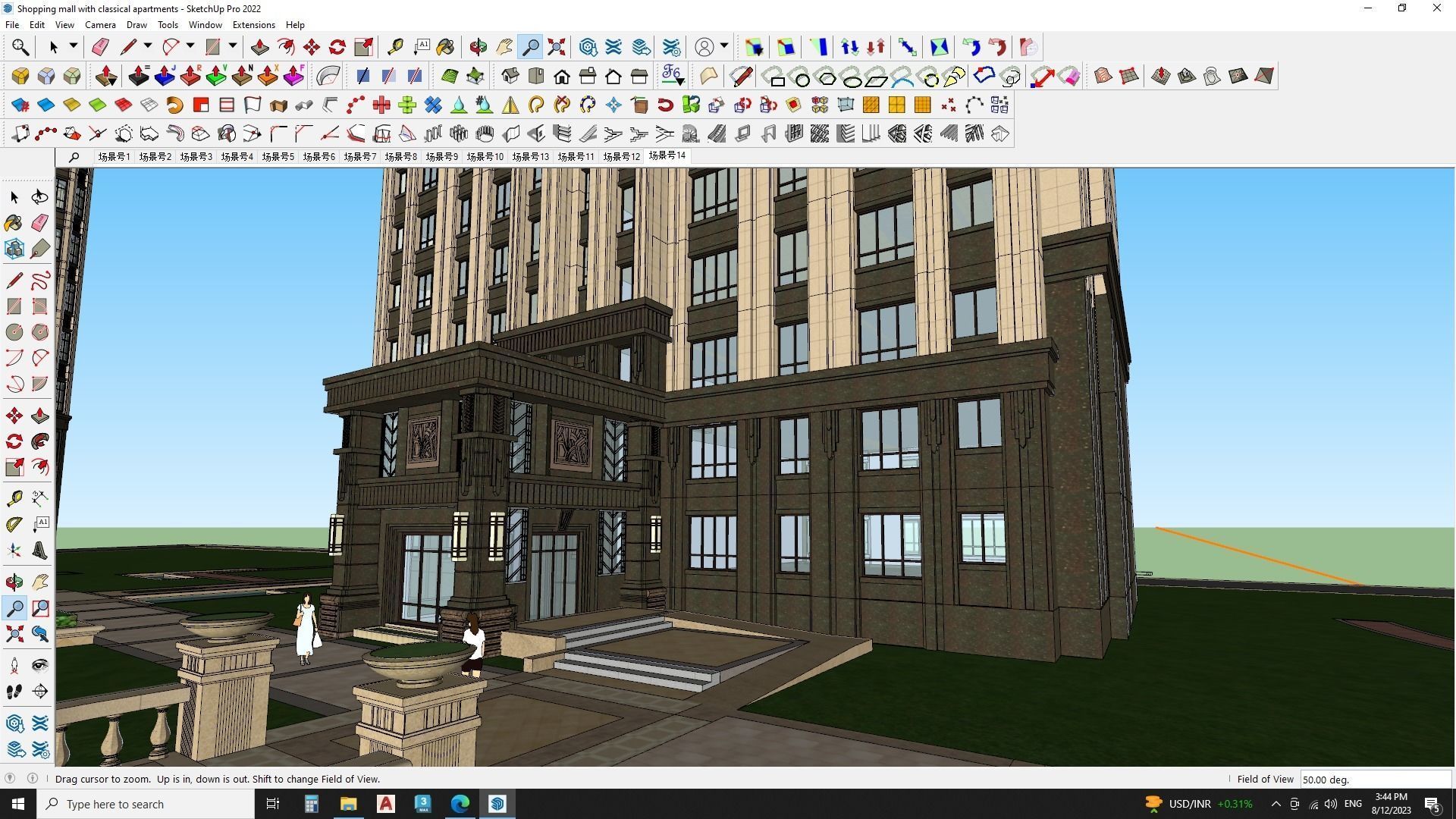Shopping mall with classical apartments 3d model 3D model_4