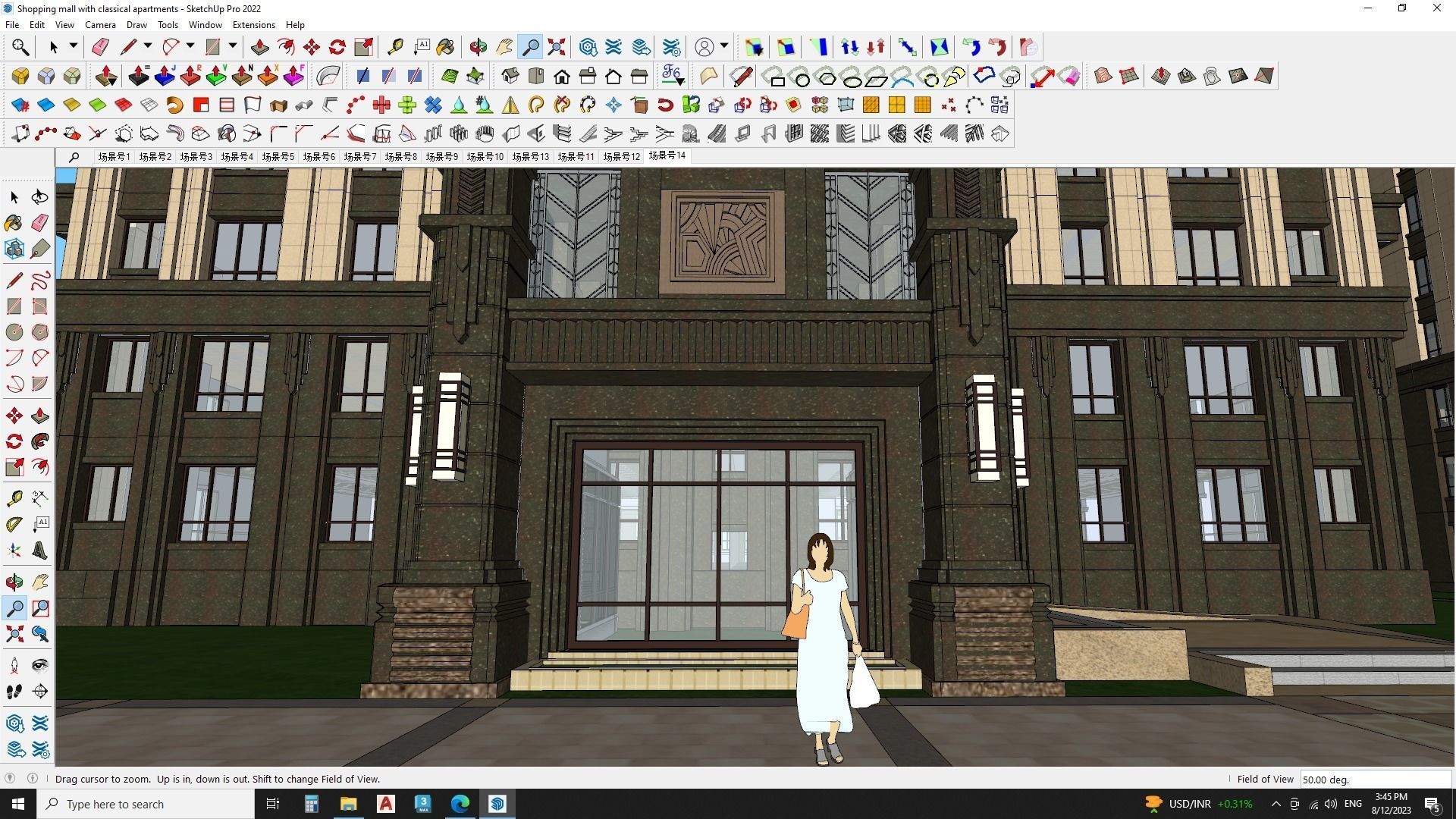 Shopping mall with classical apartments 3d model 3D model_10