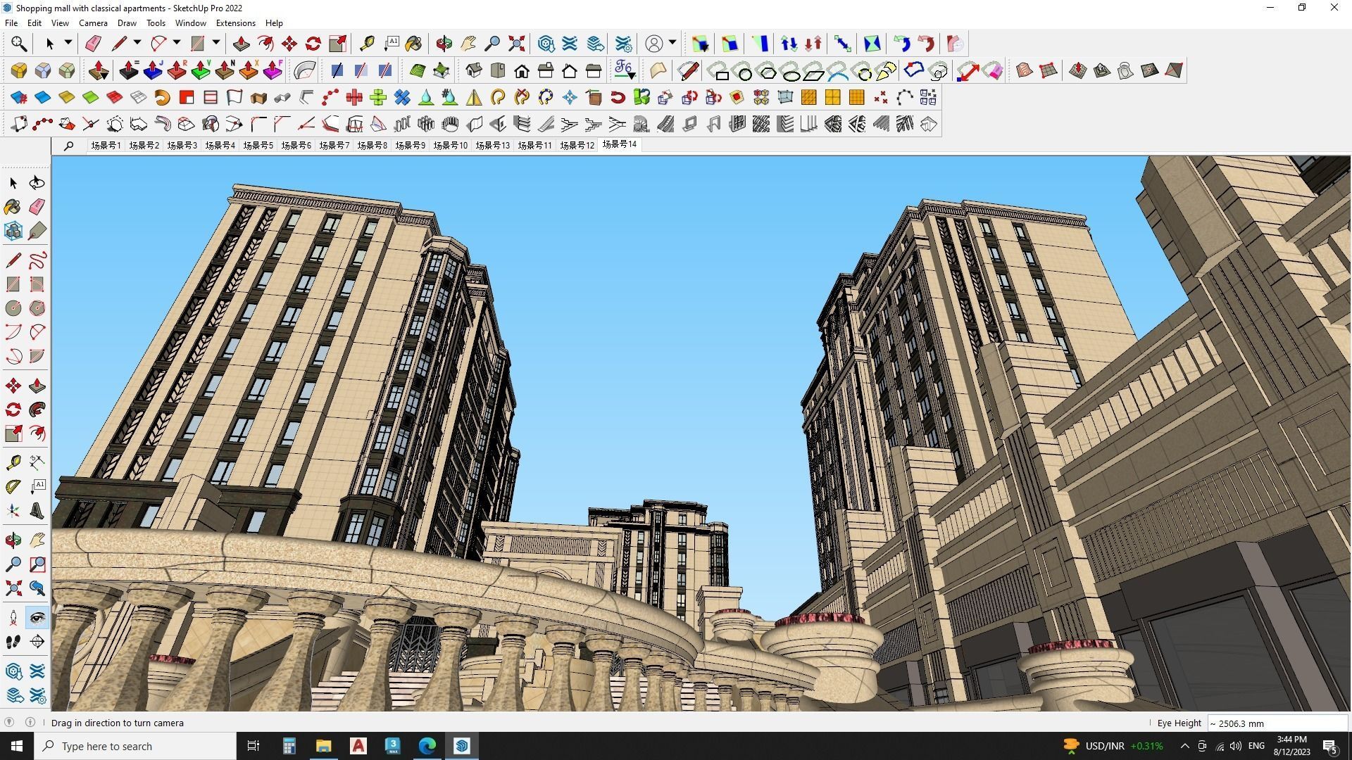 Shopping mall with classical apartments 3d model 3D model_17